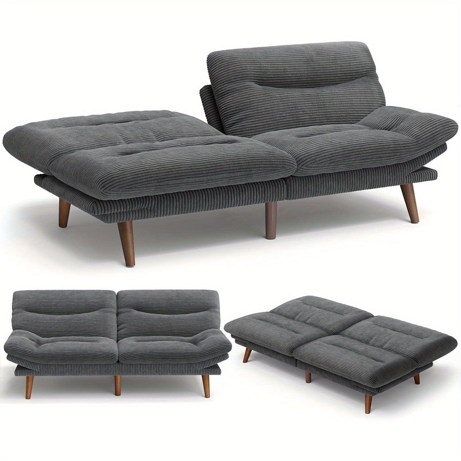 Futon Sofa Bed, 66-75 Inch Convertible Futon Sofa Couch with Adjustable Backrest Armrests, for Small Spaces Living Room or Office