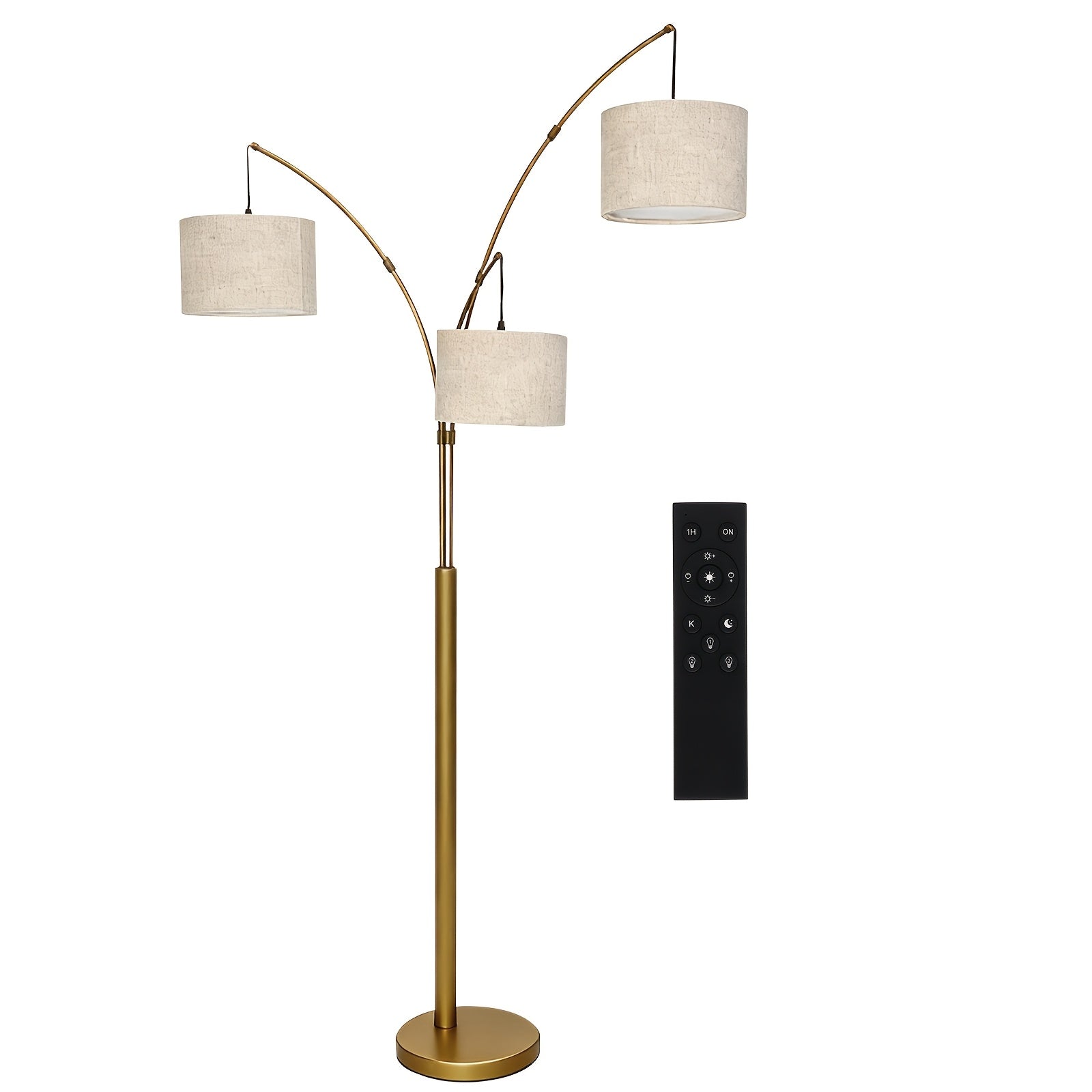Dimmable Arc LED Floor Lamp with 3 Bulbs, Remote & Foot Switch Control, Rotatable Metal Pole, Heavy Base, Mid-Century Tree Lamp for Bedroom Office, Color Temperature And Brightness Adjustable