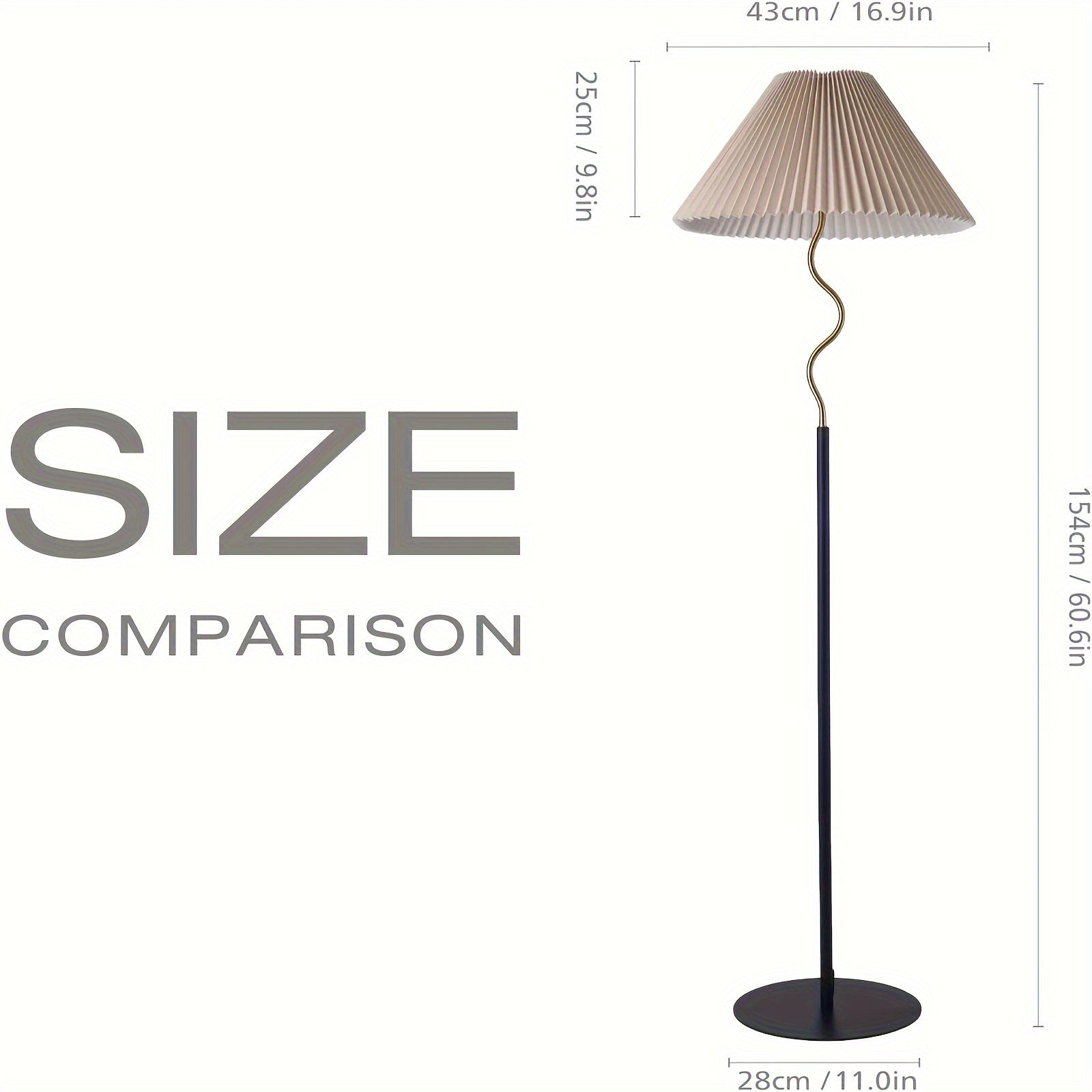 KUNJOULAM Modern Pleated Floor Lamp, Black Pole Floor Lamps, Simple Design Tall Lamp With Adjustable Beige Lampshade, Standing Lamp For Living Room, Bedroom, Office, Home