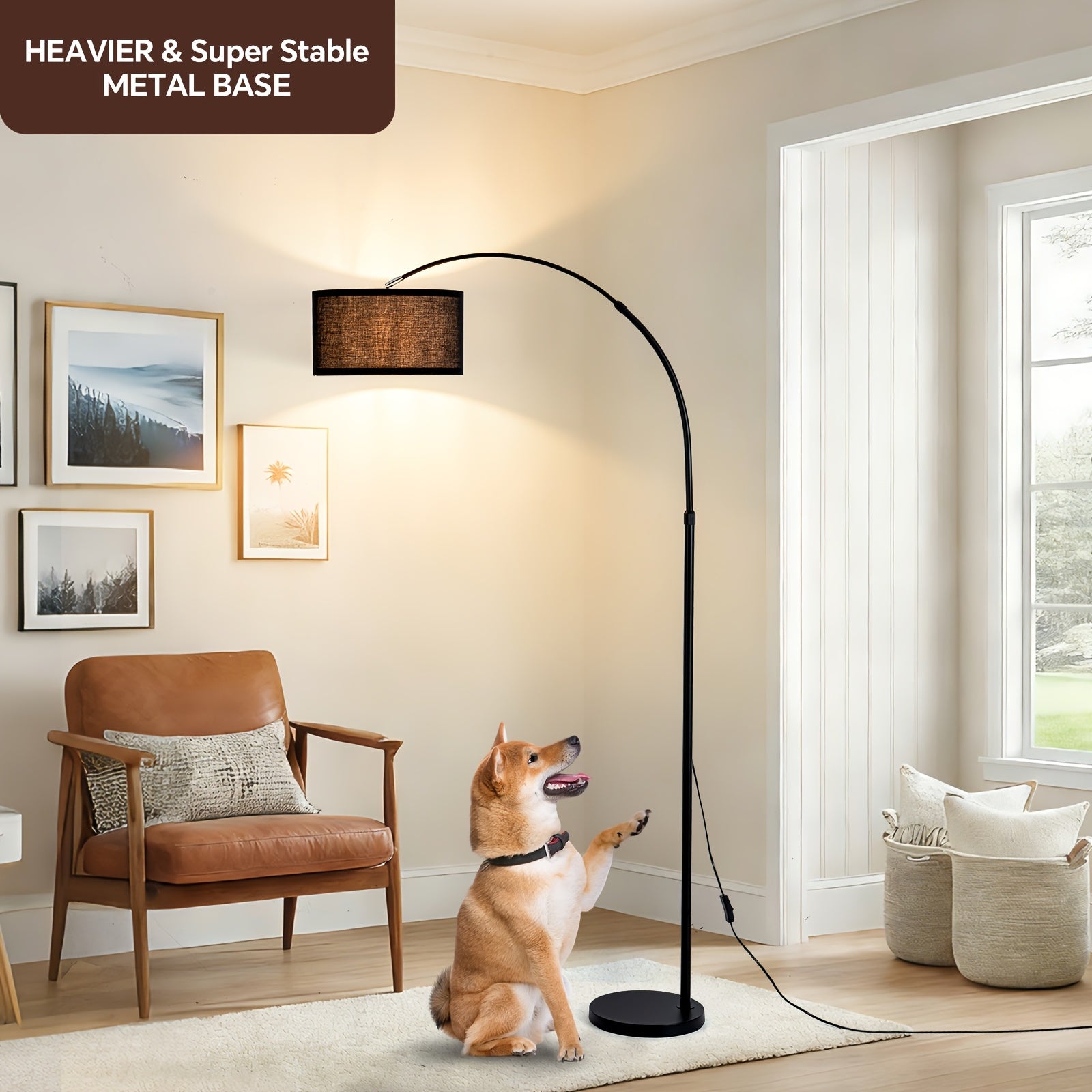 80-inch Modern Arc Floor Lamp with Adjustable Pendant Shade & Upright Pole Light - Heavy-Duty Metal Ceiling\u002FPendant Suitable for Living Room, Bedroom, Dining Room, Plug-and-Play (No \u002FHardware Included)