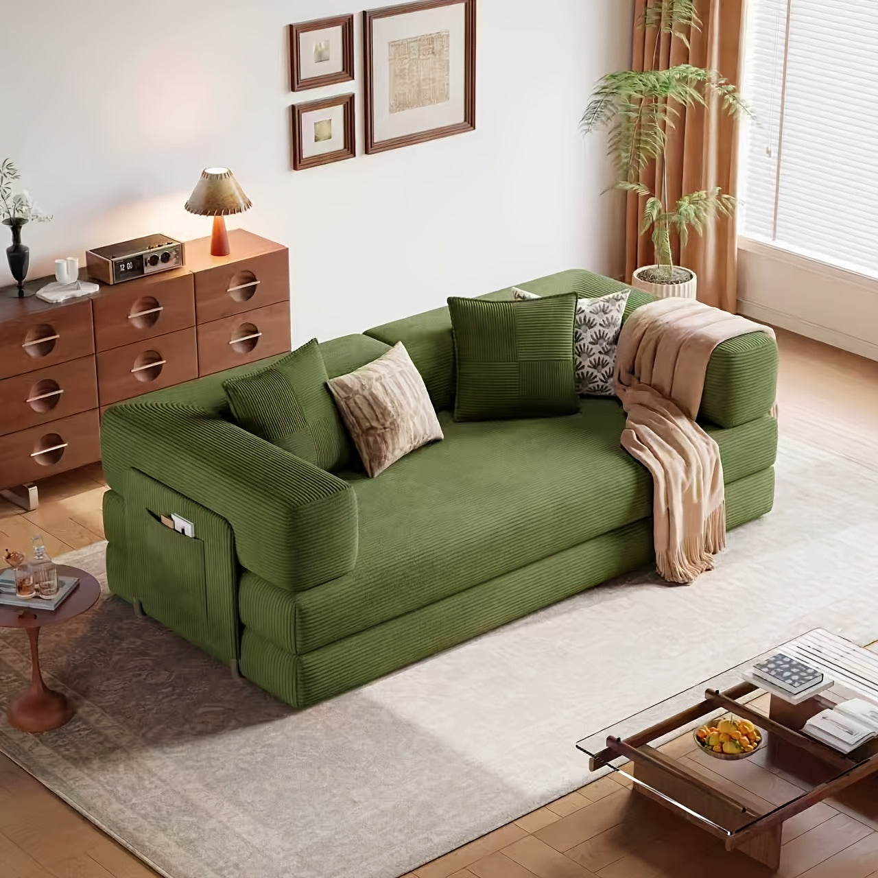 Convertible Sofa Bed - Foldable Floor Couch with Teddy Foam And Corduroy - Modular Sectional for Living Room, Bedroom, Studio - Compressible Sofa in Box