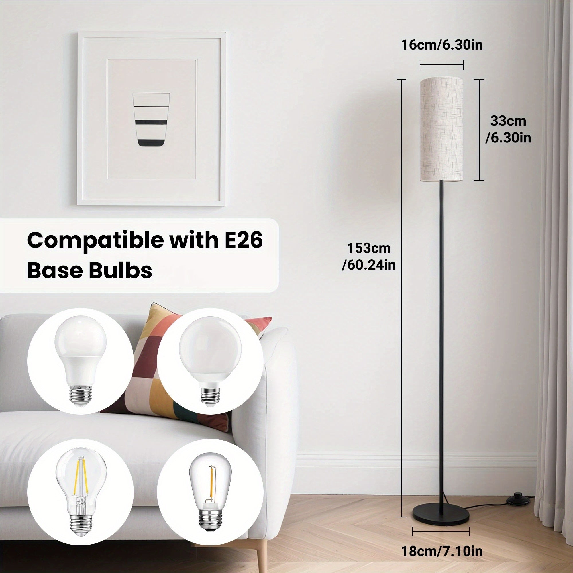 LED Floor Lamp, Adjustable Ceiling Lamp with Lampshade And LED Bulb (3000K-6000K), Adjustable Brightness (Stepless Dimming), Timer, Scene Mode, Bedroom Bedside Lamp with Foot Switch And Remote Control
