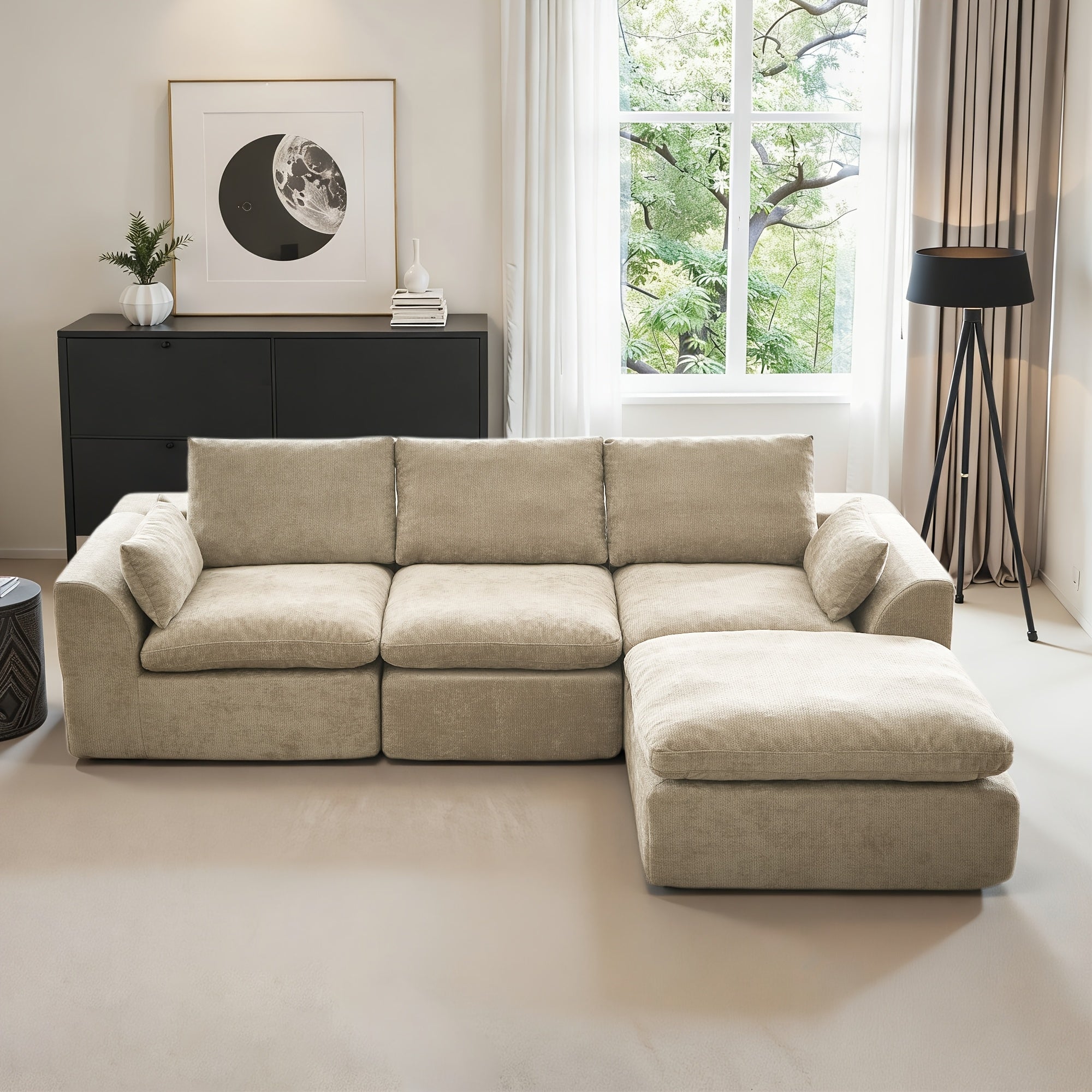 108'' Modular Cloud-shaped Sectional Sofa, Featuring A Soft Corduroy Fabric, High-resilience Memory Foam, Deep L-shaped Design, Large-sized Three-person Sofa Without Frame, Suitable For Modern Minimalist Living Room Style, No Assembly Required