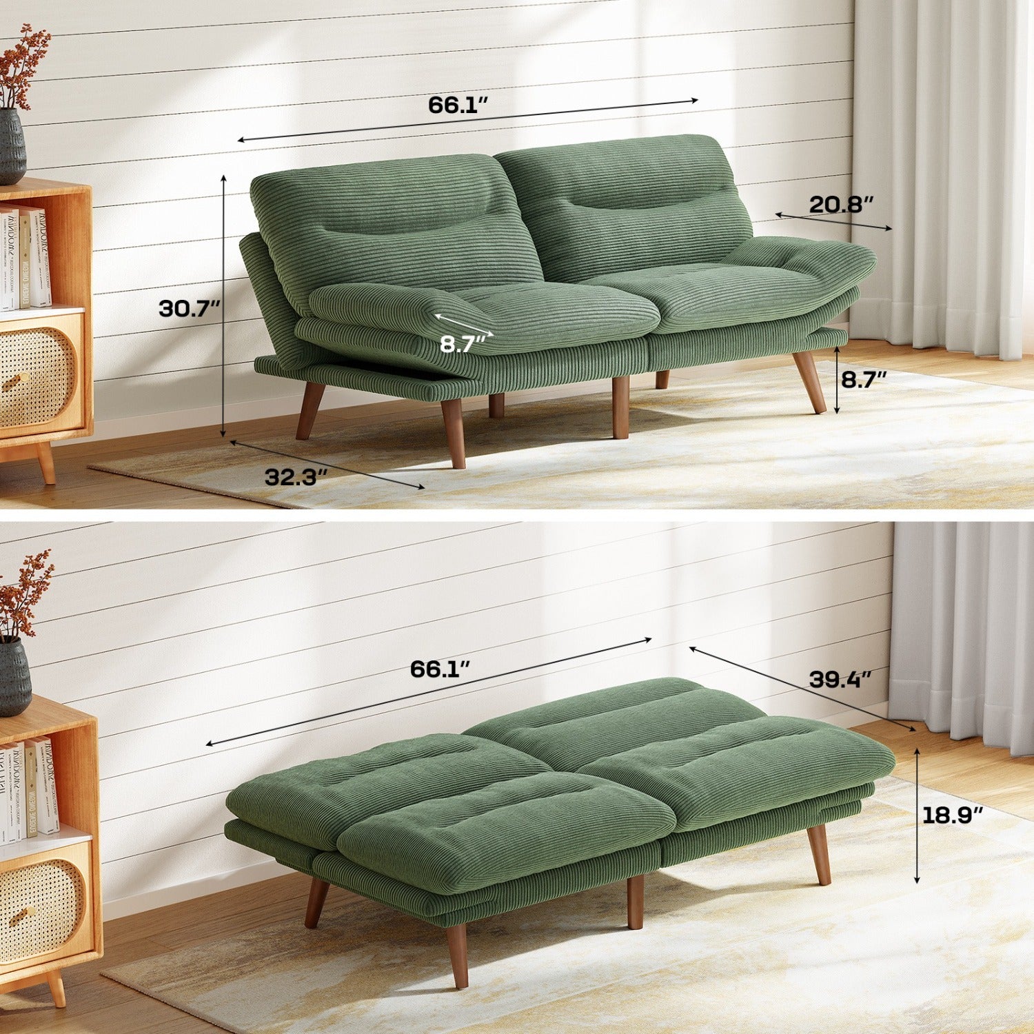 A Sofa Bed with an Adjustable Backrest And Armrests, Measuring 66-75 Inches, Suitable for Living Rooms Or Office Reception Areas, Can Be Converted Into a Space-Saving Sofa Bed