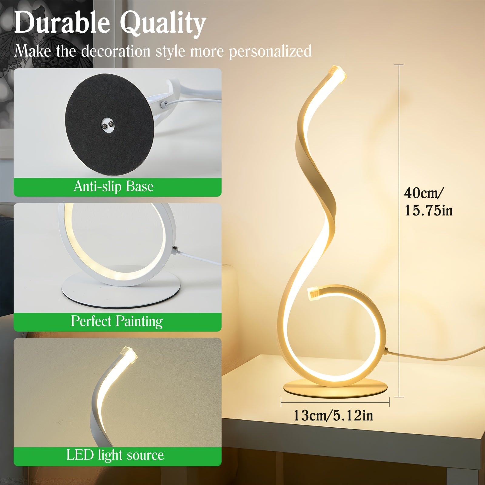 1\u002F2pcs Bedside Table Lamp for Bedroom - 3 Way Dimmable Floor Lamp USB C Charging Ports, Modern Minimalist Dimmable Spiral Table Lamp for Living Room, Desk, LED Bulb Included(Black\u002FWhite)