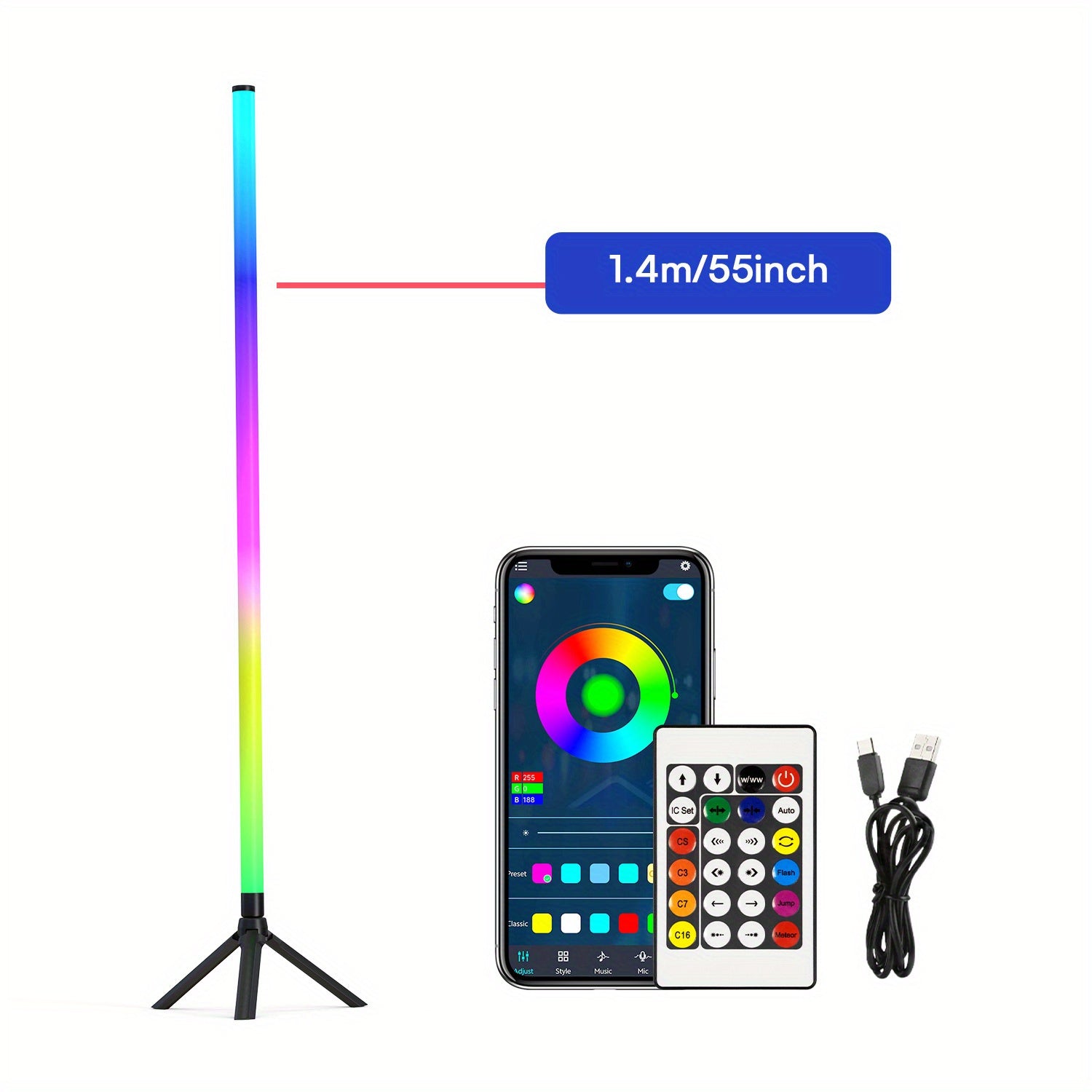 1pc\u002F 2pcs RGBCW LED Corner Floor Lamp - Minimalist Style, APP&Remote Control, dimmable& timing, Music sync, Great For Living Rooms, Bedrooms, Game Rooms, Home Offices, Parties And Decorations, St. Patrick'S Day