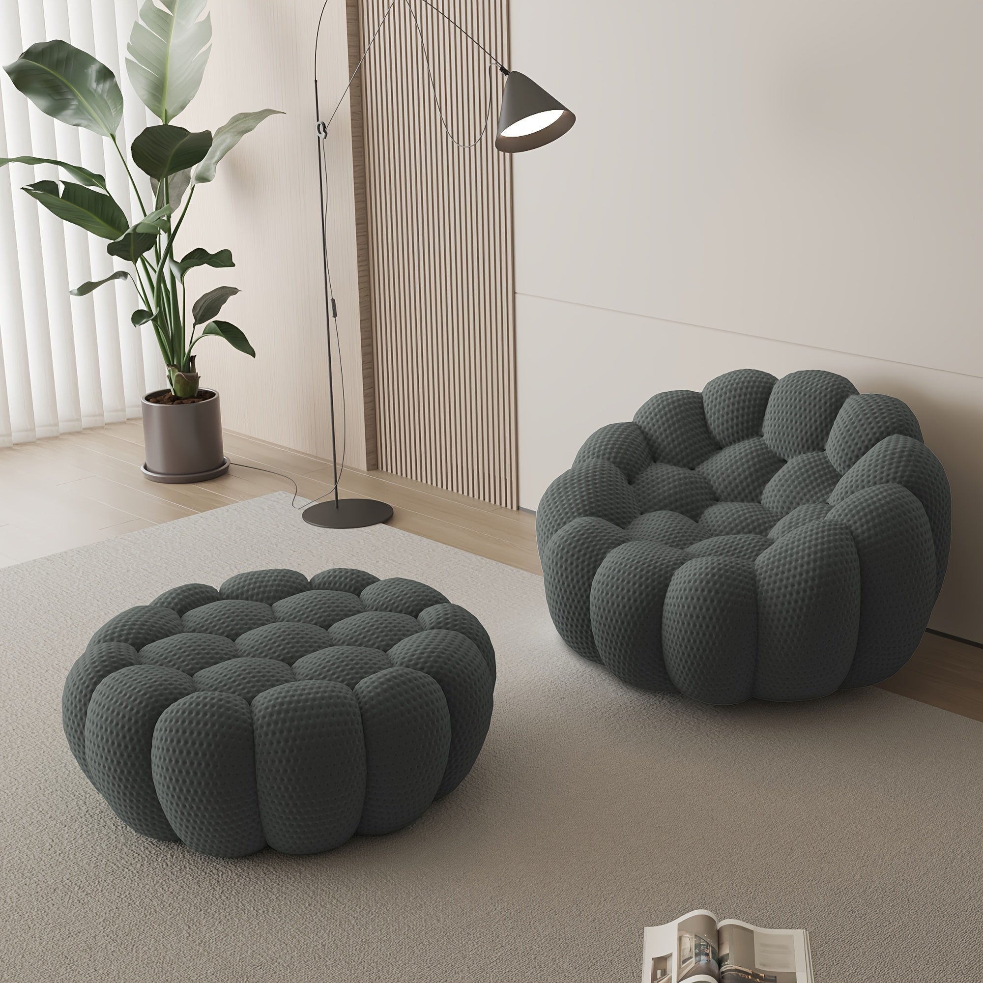 Modern Curved Sofa with a Comfortable Upholstered Design, Featuring a Mesh Fabric in a 3D Honeycomb Pattern, Suitable for Living Rooms, Offices, Apartments, And Compact Areas