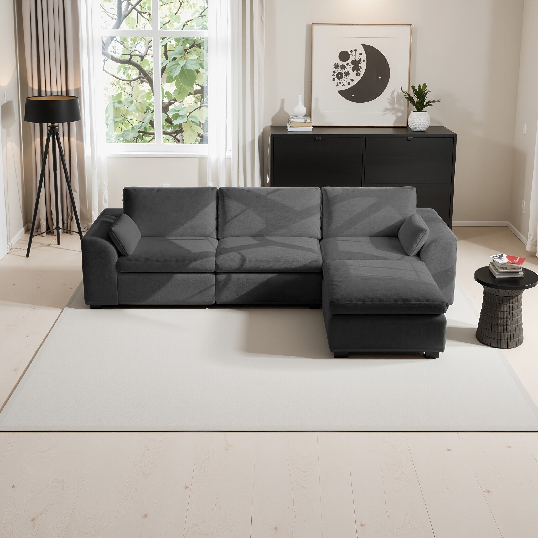 108'' Modular Cloud-shaped Sectional Sofa, Featuring A Soft Corduroy Fabric, High-resilience Memory Foam, Deep L-shaped Design, Large-sized Three-person Sofa Without Frame, Suitable For Modern Minimalist Living Room Style, No Assembly Required