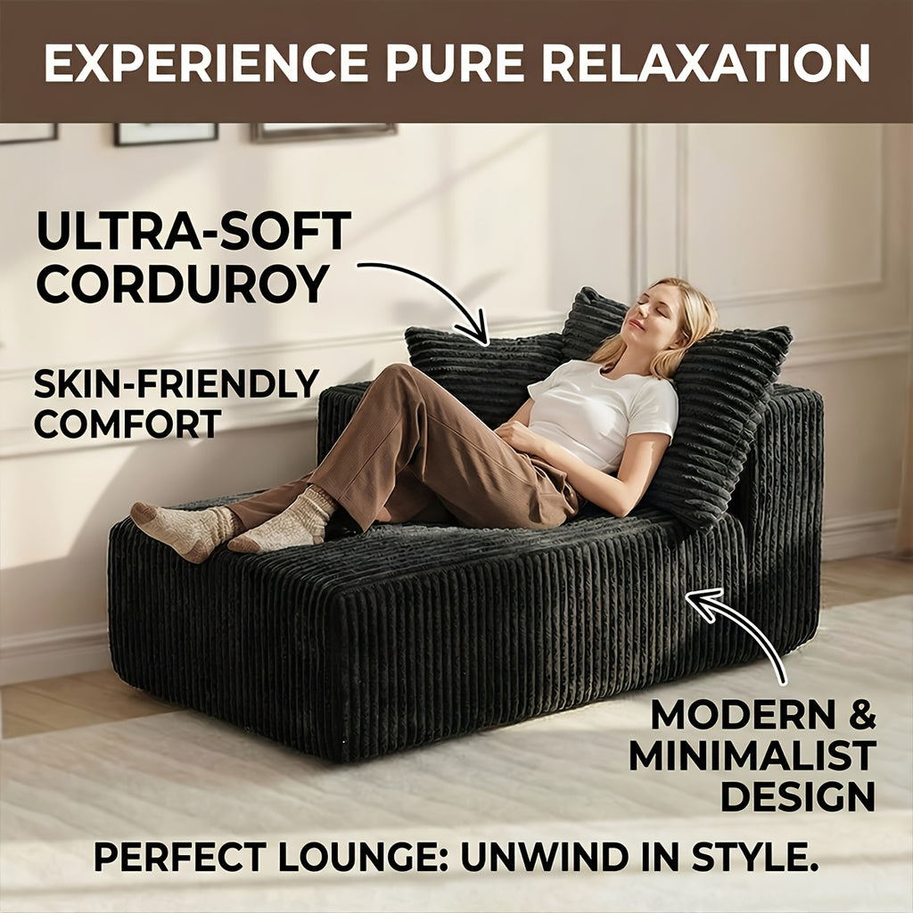 Lazy Sofa Single Chaise Lounge with Throw Pillow, Freely Positionable, No Assembly Required, Soft Sponge Filling, Perfect for Living Room, Bedroom, Balcony, Multi-Space Use