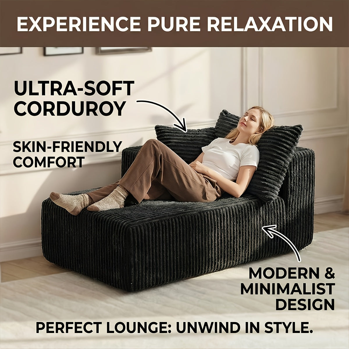 Lazy Sofa Single Chaise Lounge with Throw Pillow, Freely Positionable, No Assembly Required, Soft Sponge Filling, Perfect for Living Room, Bedroom, Balcony, Multi-Space Use