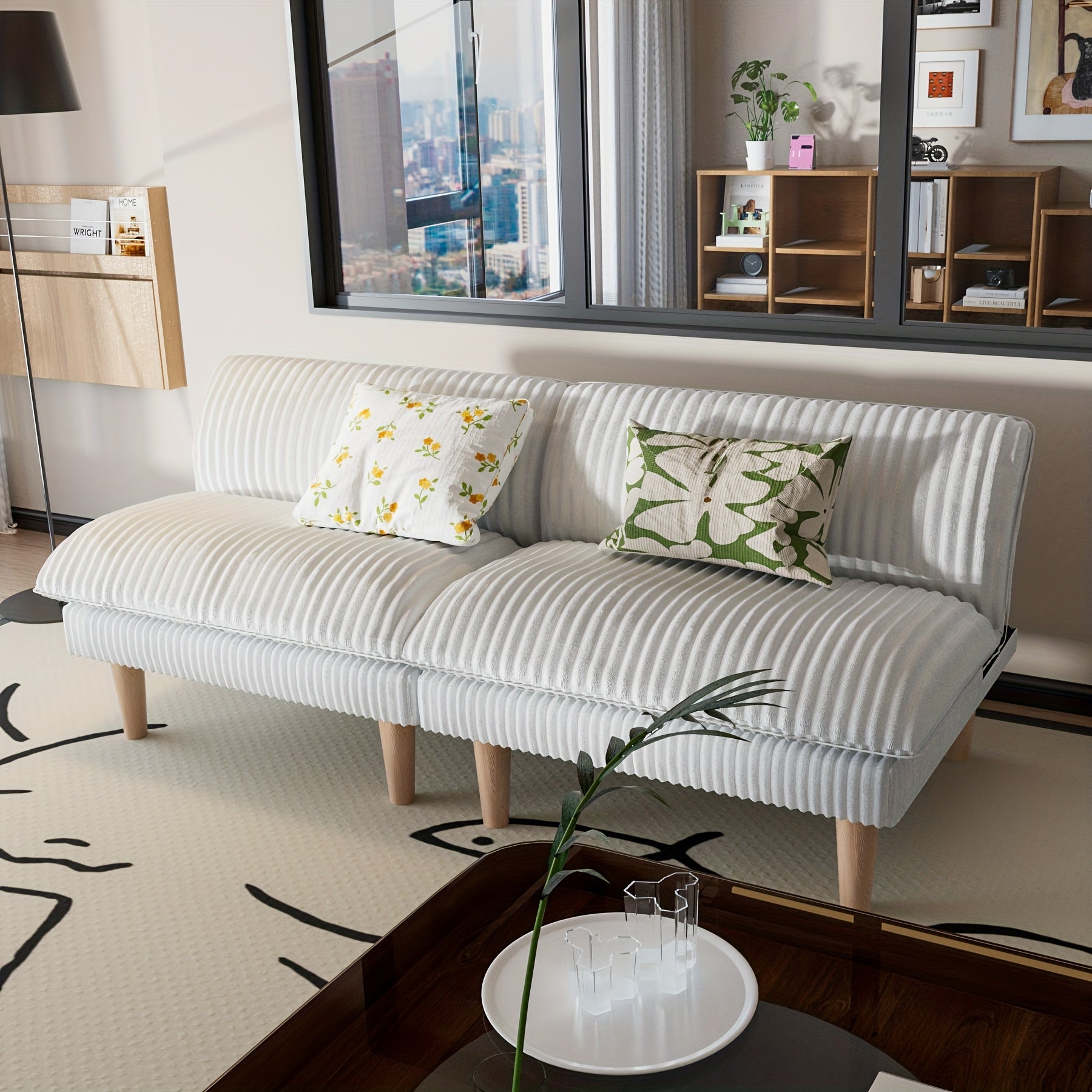 68-Inch Corduroy Futon Sofa with a Flexible Backrest, Convertible Into a Bed, Ideal for Compact Areas, Living Rooms, And Apartments, Easy to Put Together