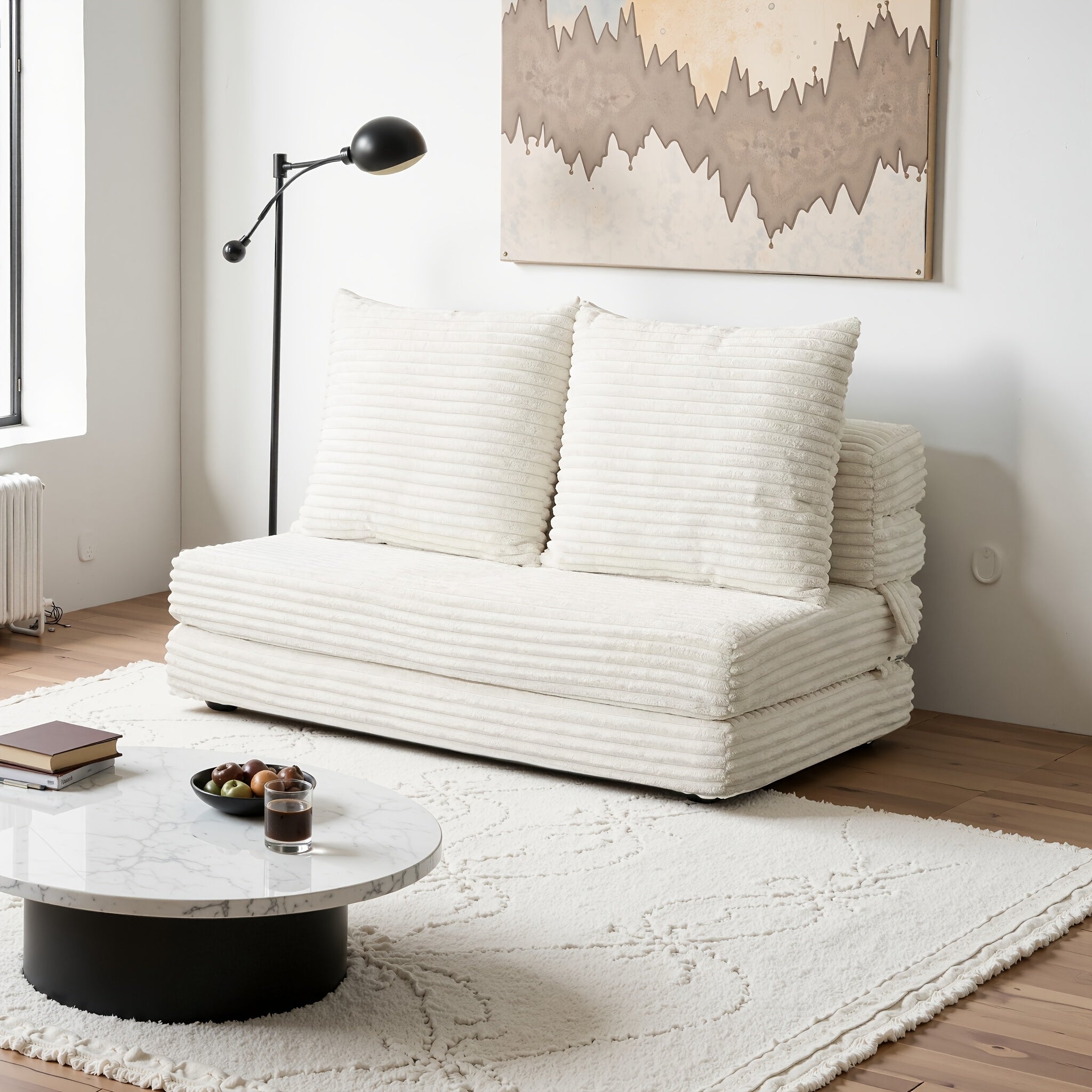 108'' Modular Cloud-shaped Sectional Sofa, Featuring A Soft Corduroy Fabric, High-resilience Memory Foam, Deep L-shaped Design, Large-sized Three-person Sofa Without Frame, Suitable For Modern Minimalist Living Room Style, No Assembly Required