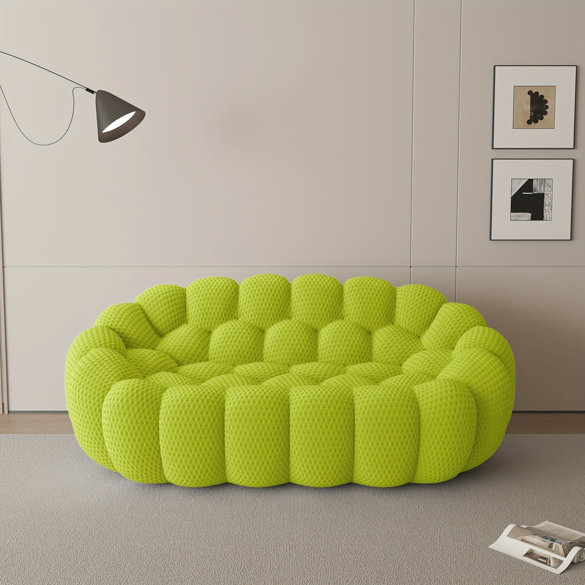 Modern Curved Sofa with a Comfortable Upholstered Design, Featuring a Mesh Fabric in a 3D Honeycomb Pattern, Suitable for Living Rooms, Offices, Apartments, And Compact Areas