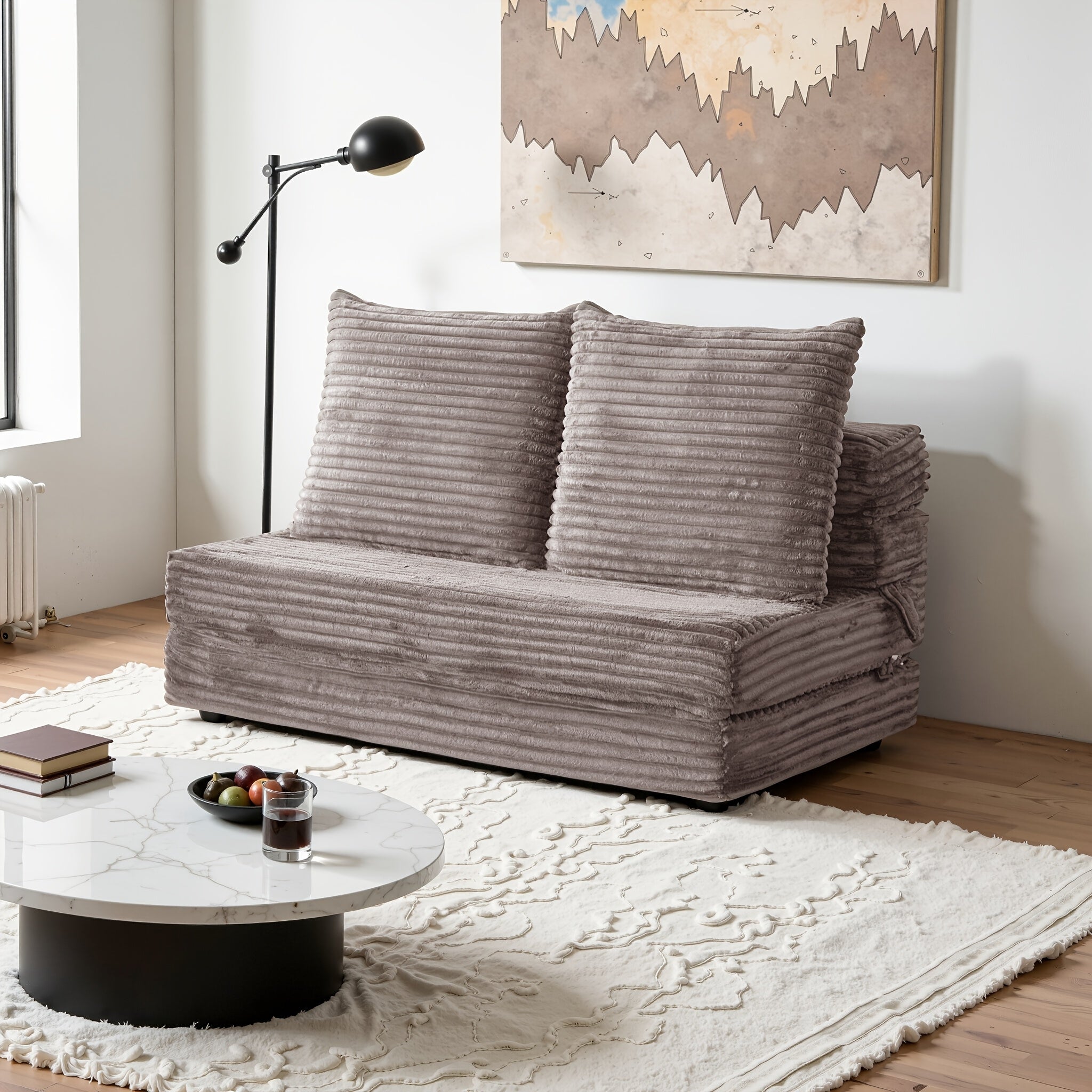 108'' Modular Cloud-shaped Sectional Sofa, Featuring A Soft Corduroy Fabric, High-resilience Memory Foam, Deep L-shaped Design, Large-sized Three-person Sofa Without Frame, Suitable For Modern Minimalist Living Room Style, No Assembly Required