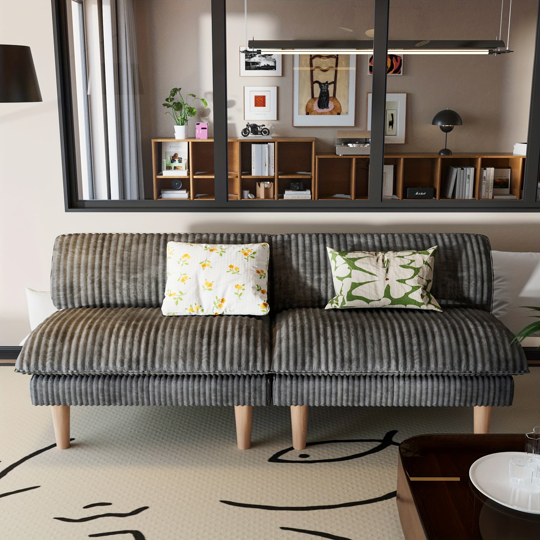 68-Inch Corduroy Futon Sofa with a Flexible Backrest, Convertible Into a Bed, Ideal for Compact Areas, Living Rooms, And Apartments, Easy to Put Together