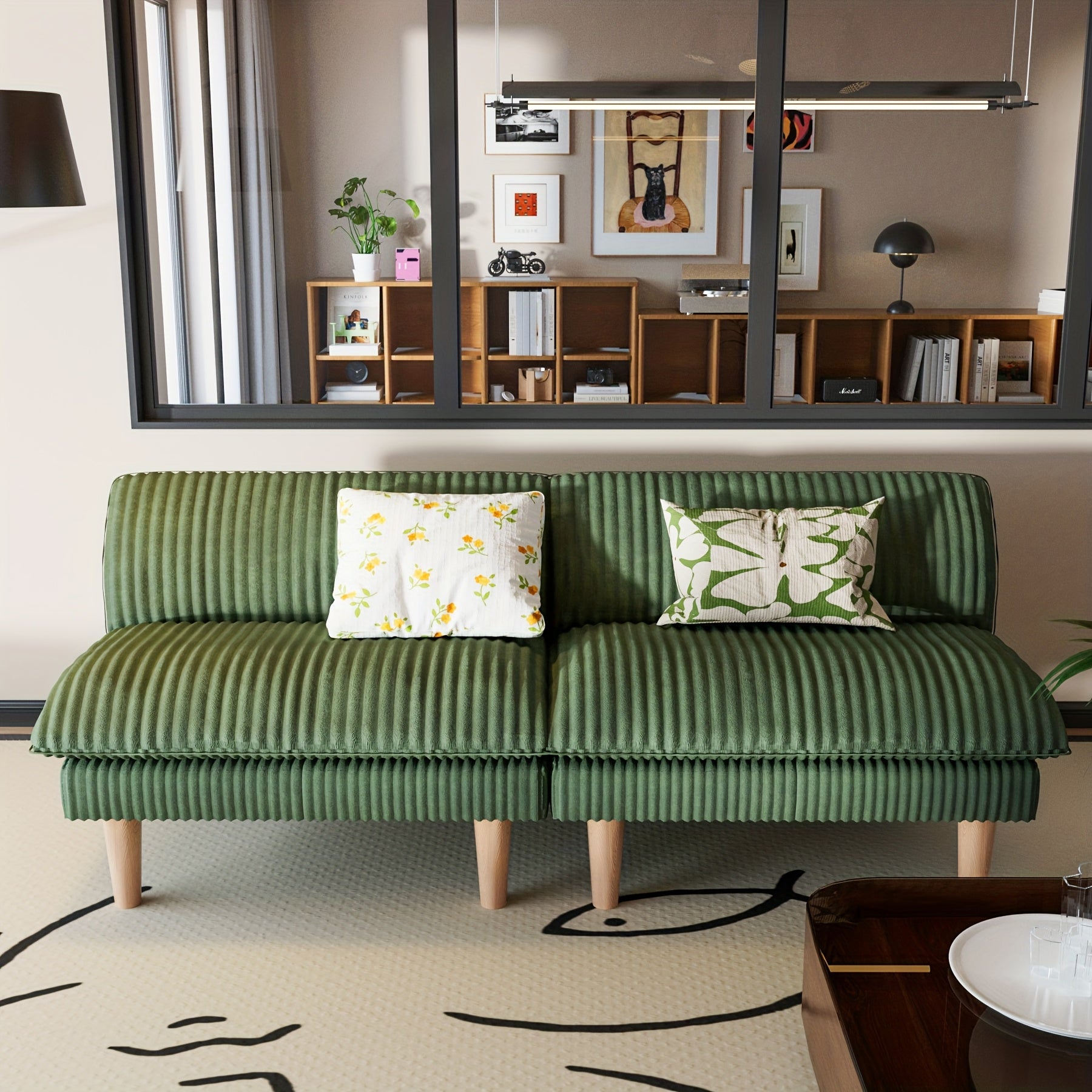 68-Inch Corduroy Futon Sofa with a Flexible Backrest, Convertible Into a Bed, Ideal for Compact Areas, Living Rooms, And Apartments, Easy to Put Together