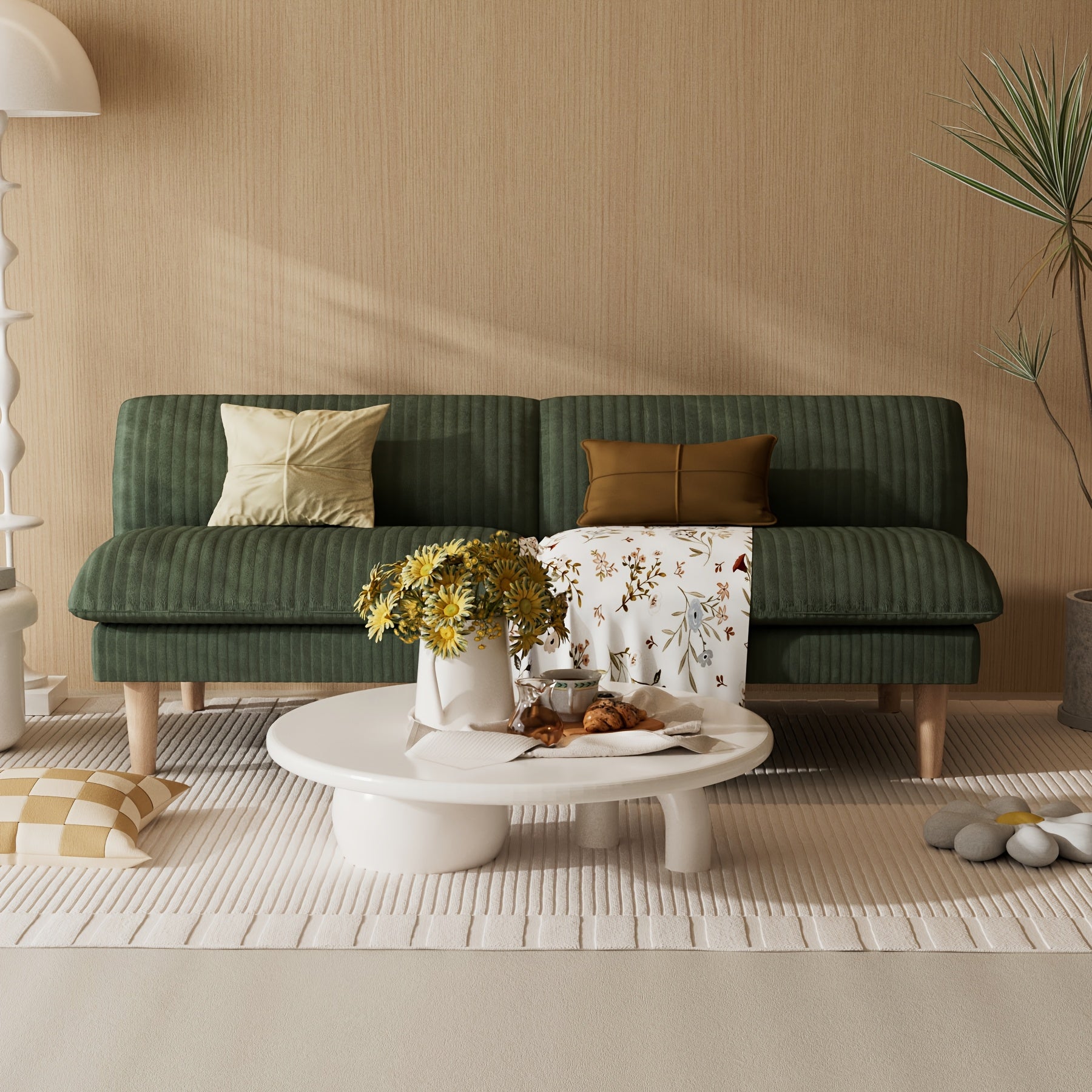 Futon Sofa Bed, 68 Inch Futon Couch with Adjustable Backrest, Corduroy Convertible Sleeper Sofa Bed, Folding Sleeper Recliner with Wood Leg for Apartment, Living Room, Office, Sofa Cama, Compressed Sofa for Living Room, Single Sofa Bed Foldable