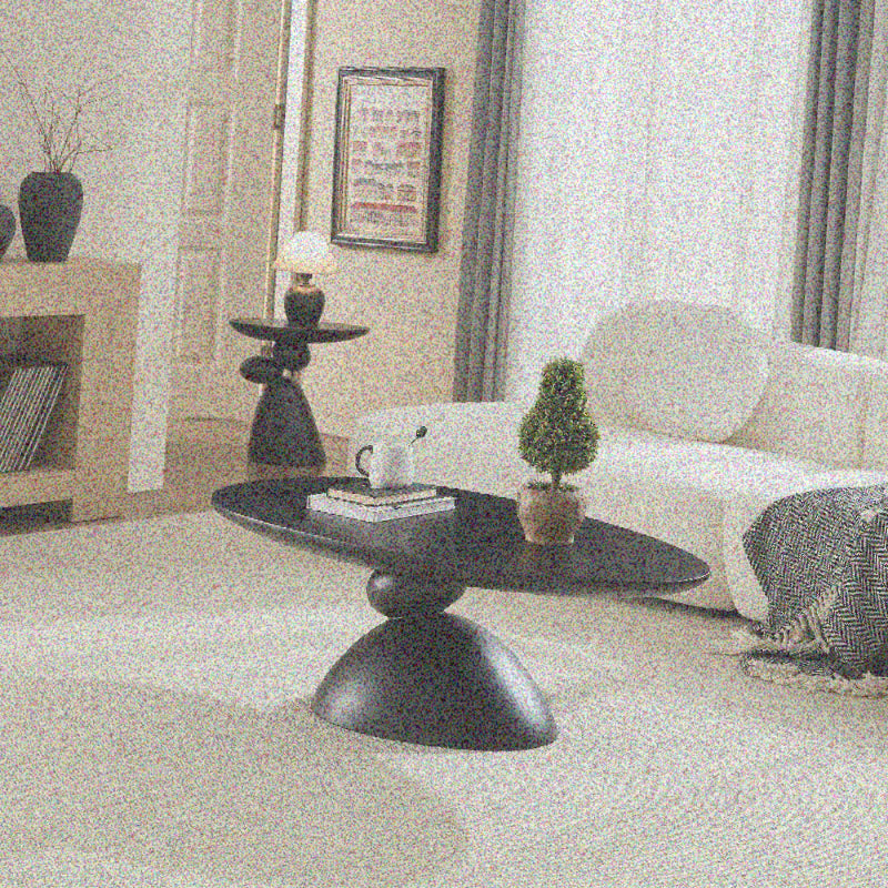 47.27' Lucky Stone-Shaped Elliptical Coffee Table, Modern Minimalist Glass Fiber Coffee Table, Sculptural Base Living Room Coffee Table, Suitable for Apartments, Black, Sturdy Durable Table for Living Room Furniture, Easy to Assemble And Clean