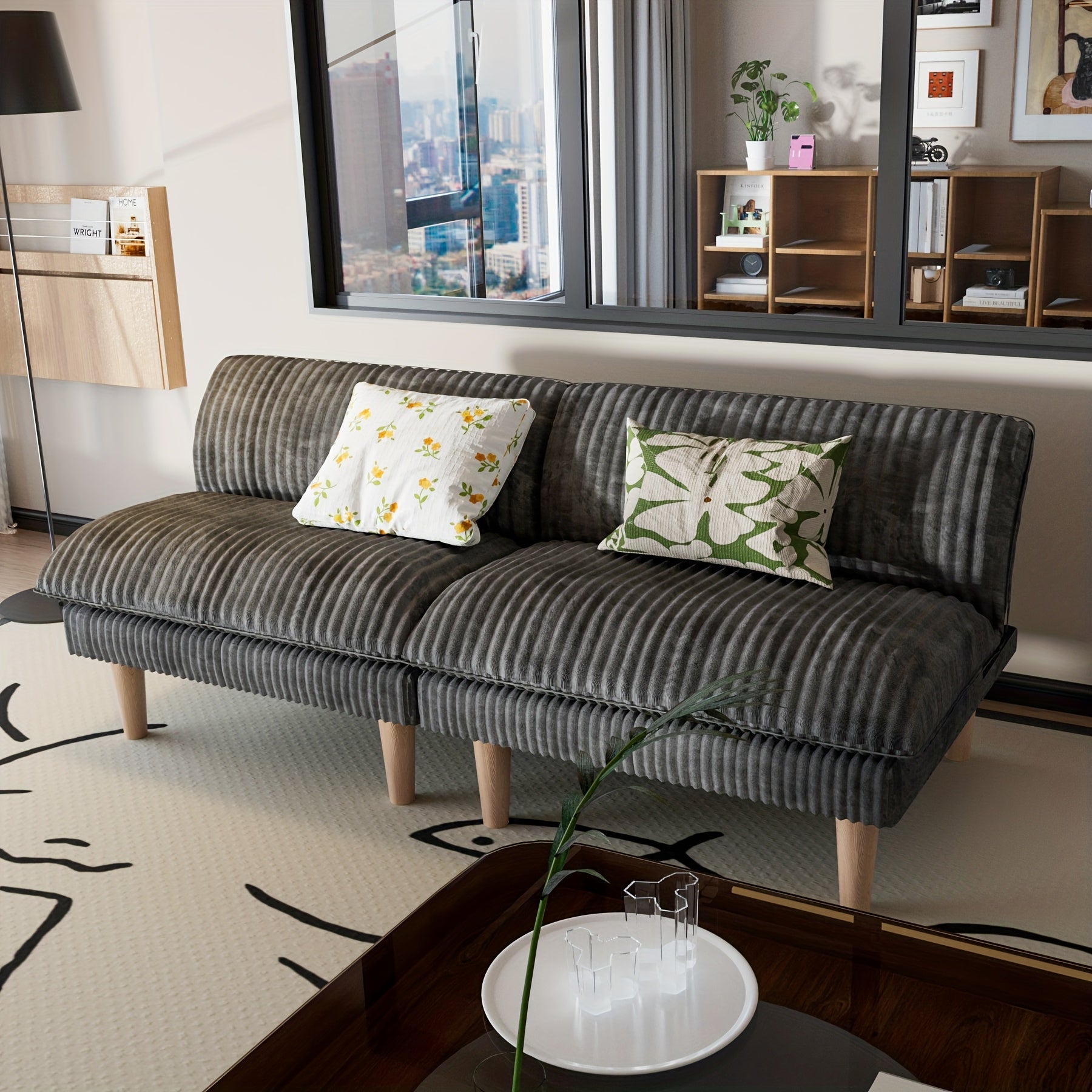 68-Inch Corduroy Futon Sofa with a Flexible Backrest, Convertible Into a Bed, Ideal for Compact Areas, Living Rooms, And Apartments, Easy to Put Together