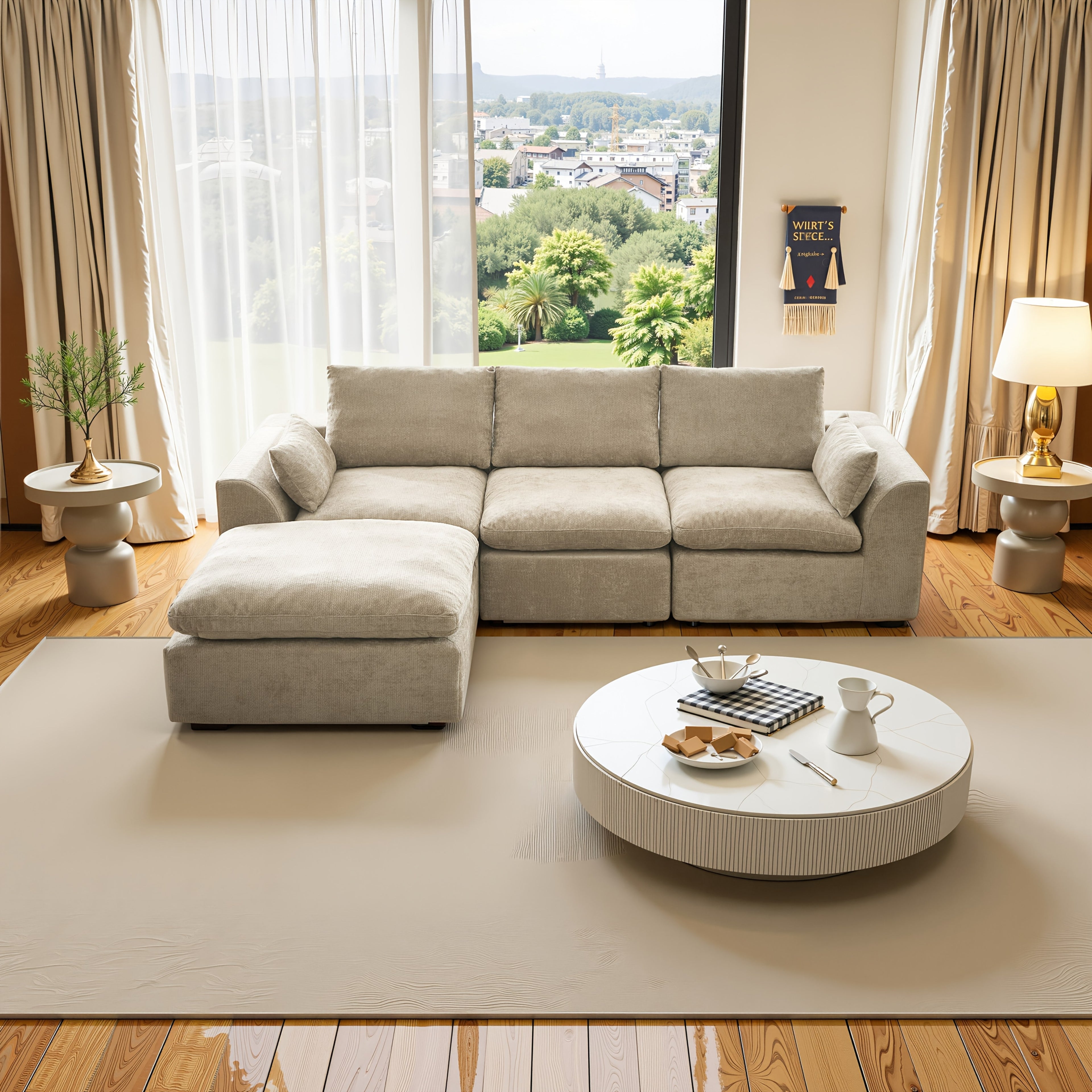 108'' Modular Cloud-shaped Sectional Sofa, Featuring A Soft Corduroy Fabric, High-resilience Memory Foam, Deep L-shaped Design, Large-sized Three-person Sofa Without Frame, Suitable For Modern Minimalist Living Room Style, No Assembly Required