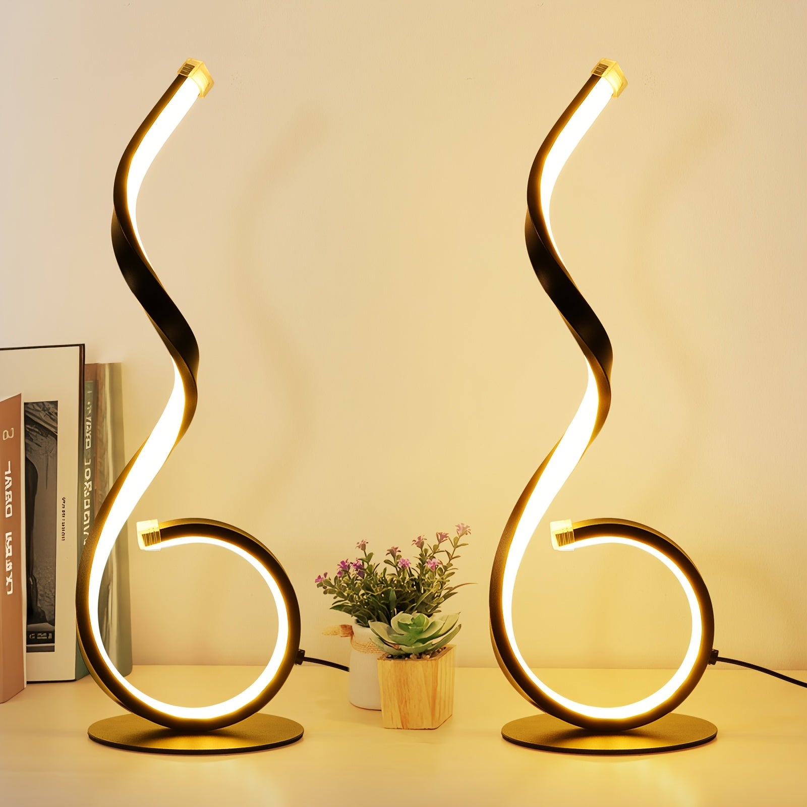 1\u002F2pcs Bedside Table Lamp for Bedroom - 3 Way Dimmable Floor Lamp USB C Charging Ports, Modern Minimalist Dimmable Spiral Table Lamp for Living Room, Desk, LED Bulb Included(Black\u002FWhite)