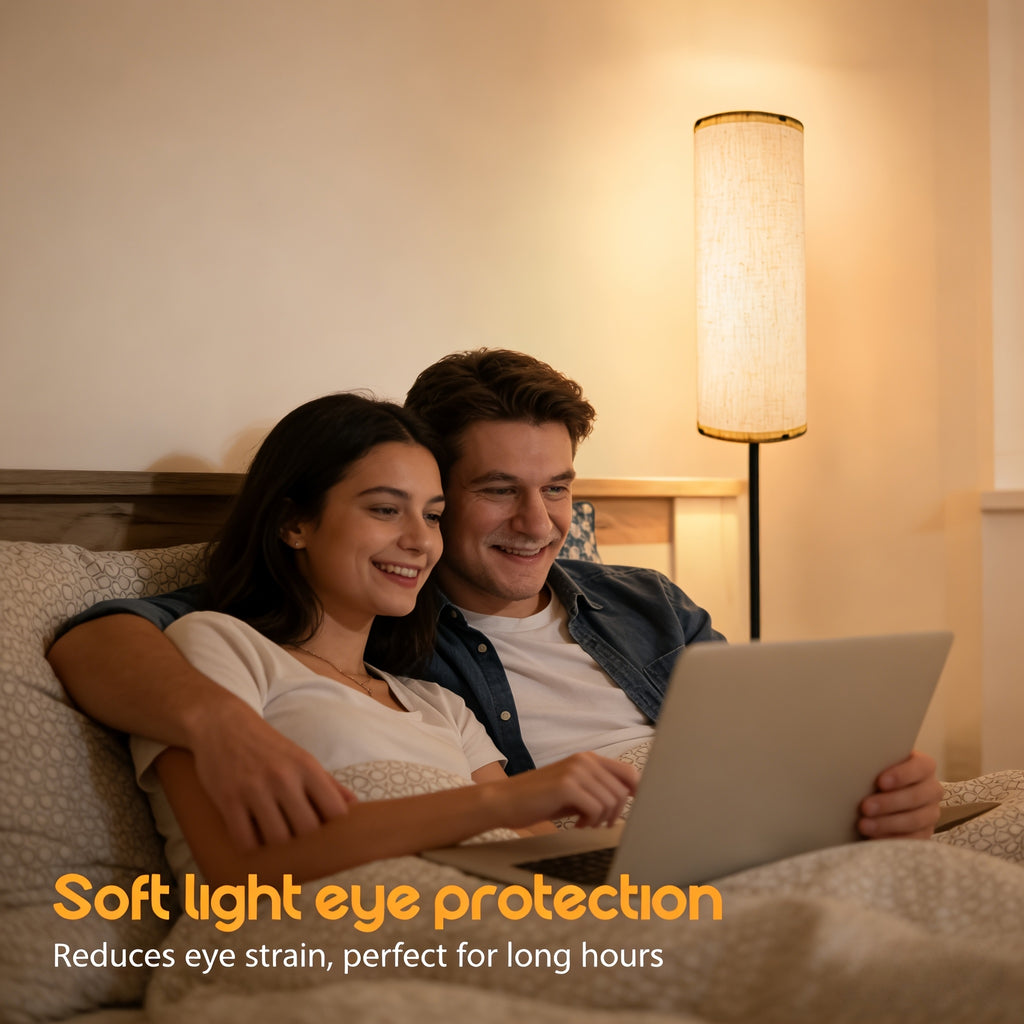 LED Floor Lamp, Adjustable Ceiling Lamp with Lampshade And LED Bulb (3000K-6000K), Adjustable Brightness (Stepless Dimming), Beige Shade, USB Powered, Suitable for Living Room, Bedroom, Office