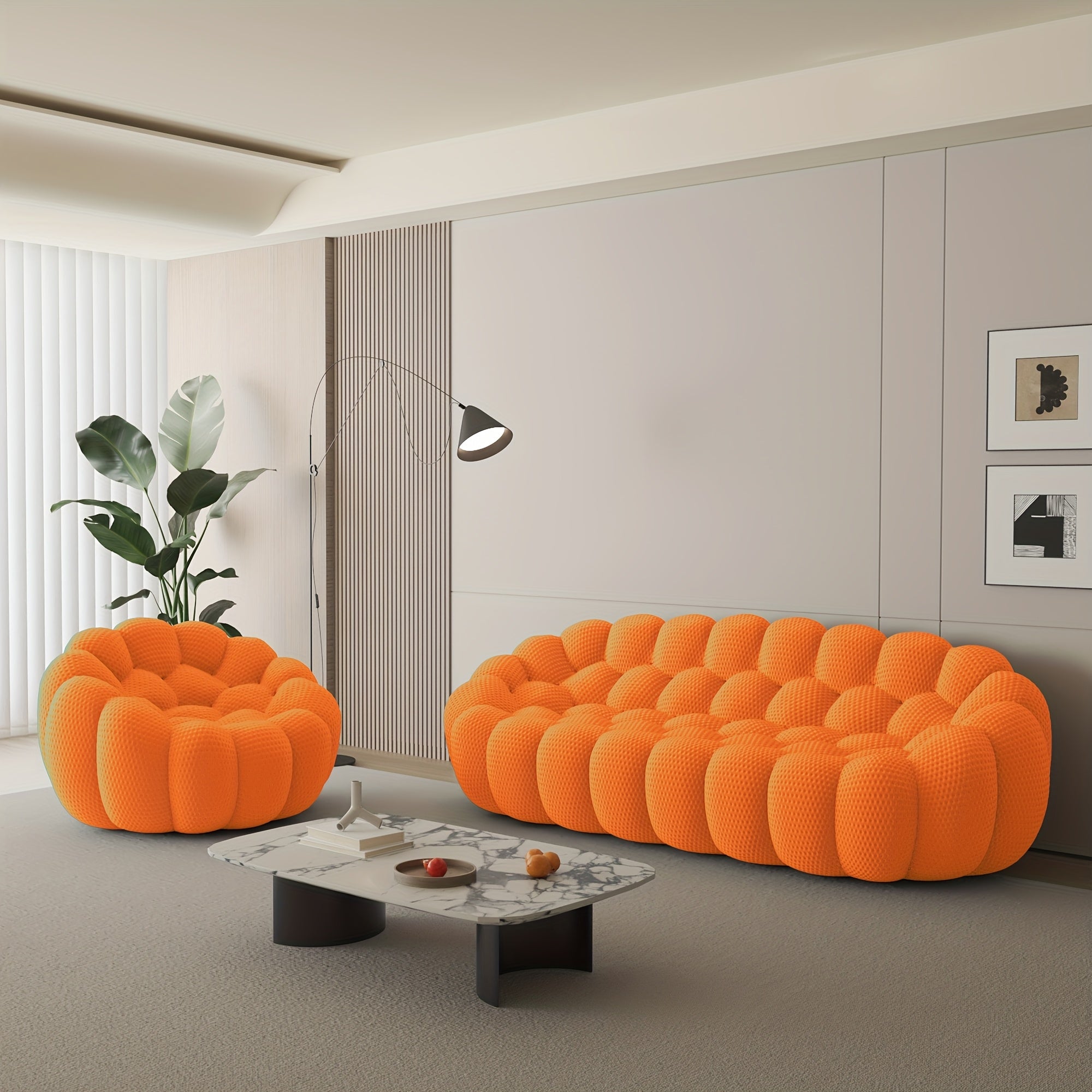 Modern Curved Sofa with a Comfortable Upholstered Design, Featuring a Mesh Fabric in a 3D Honeycomb Pattern, Suitable for Living Rooms, Offices, Apartments, And Compact Areas