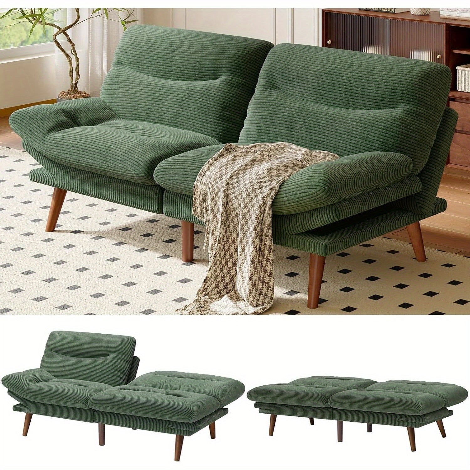 Futon Sofa Bed, 66-75 Inch Convertible Futon Sofa Couch with Adjustable Backrest Armrests, for Small Spaces Living Room or Office