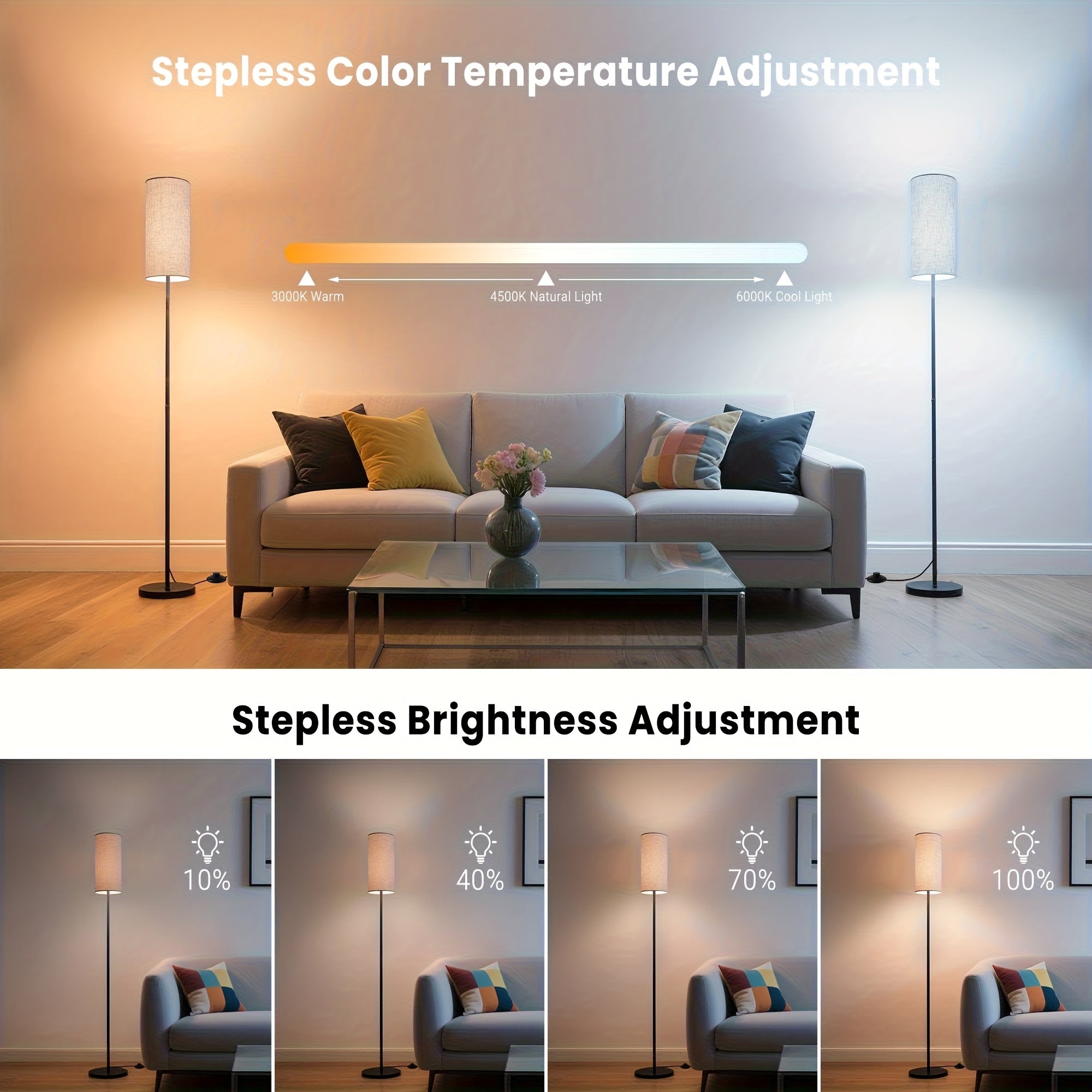 LED Floor Lamp, Adjustable Ceiling Lamp with Lampshade And LED Bulb (3000K-6000K), Adjustable Brightness (Stepless Dimming), Timer, Scene Mode, Bedroom Bedside Lamp with Foot Switch And Remote Control