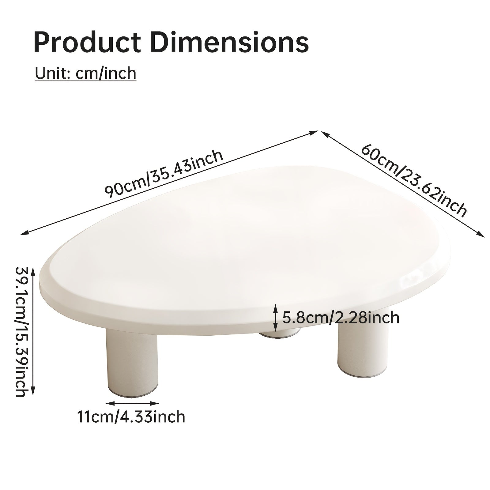 Modern Irregular Triangle Coffee Table, Minimalist Accent Table with Cylindrical Legs, Curved Edge Design, Stable 3-Leg Support, Safety Rounded Corners, for Living Room Bedroom Office