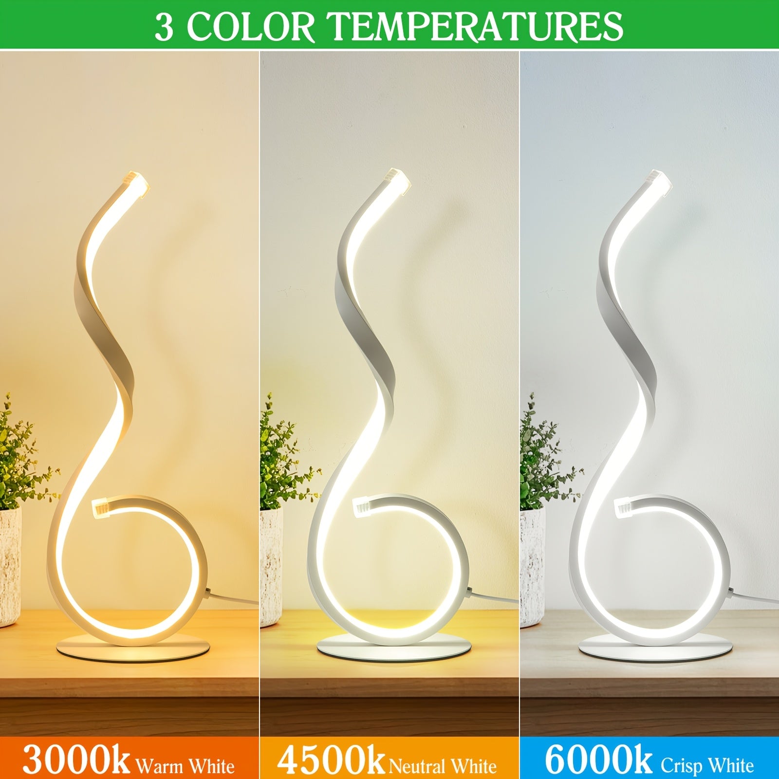 1\u002F2pcs Bedside Table Lamp for Bedroom - 3 Way Dimmable Floor Lamp USB C Charging Ports, Modern Minimalist Dimmable Spiral Table Lamp for Living Room, Desk, LED Bulb Included(Black\u002FWhite)