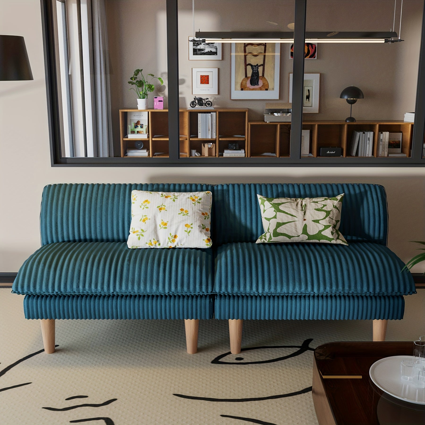 68-Inch Corduroy Futon Sofa with a Flexible Backrest, Convertible Into a Bed, Ideal for Compact Areas, Living Rooms, And Apartments, Easy to Put Together