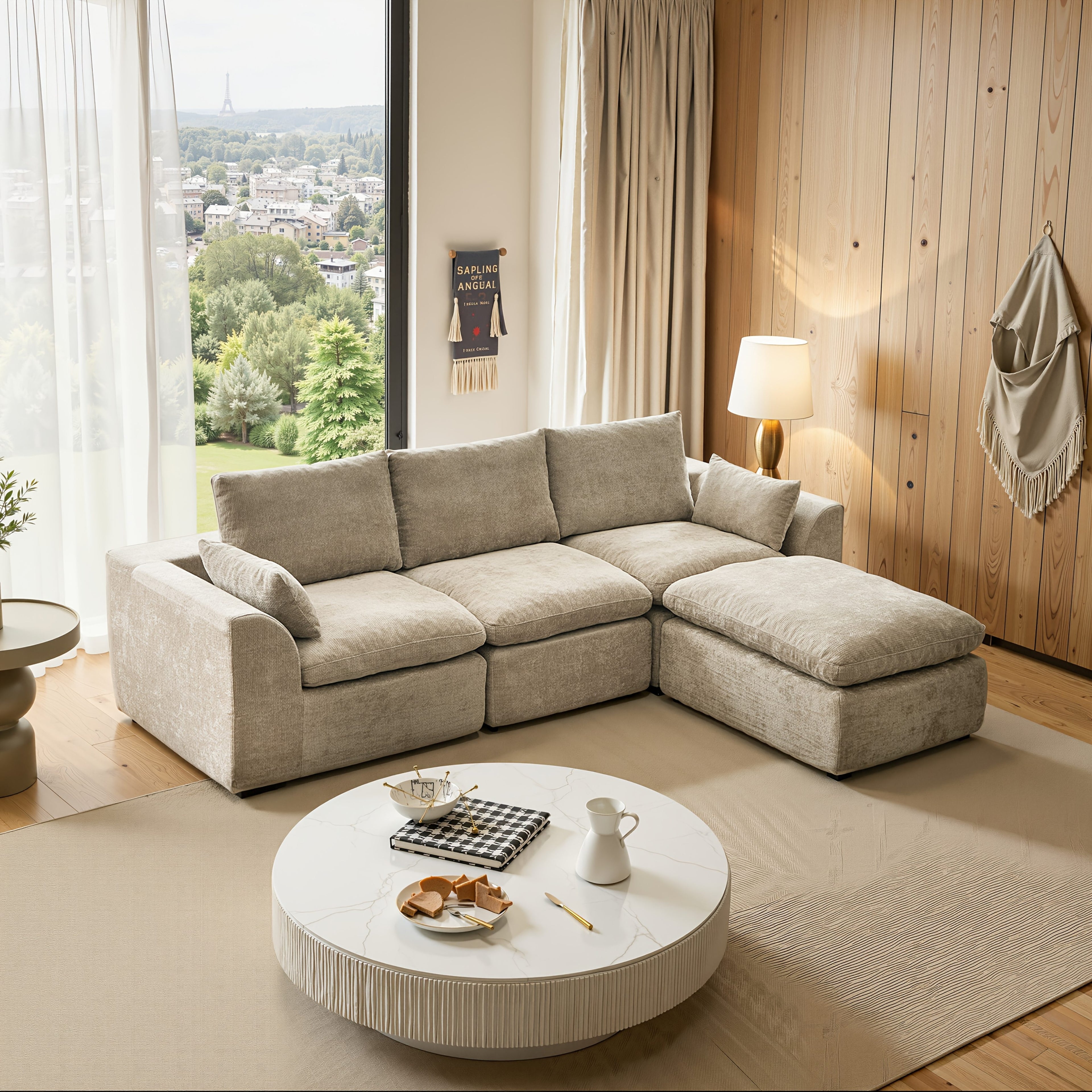 108'' Modular Cloud-shaped Sectional Sofa, Featuring A Soft Corduroy Fabric, High-resilience Memory Foam, Deep L-shaped Design, Large-sized Three-person Sofa Without Frame, Suitable For Modern Minimalist Living Room Style, No Assembly Required