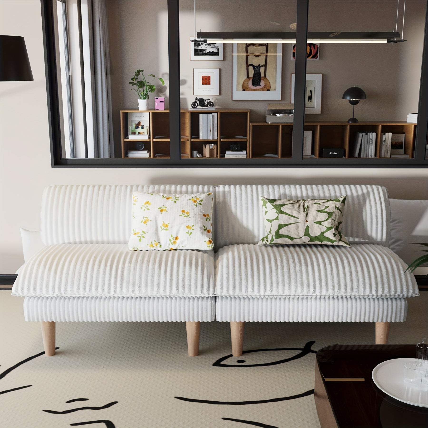 68-Inch Corduroy Futon Sofa with a Flexible Backrest, Convertible Into a Bed, Ideal for Compact Areas, Living Rooms, And Apartments, Easy to Put Together