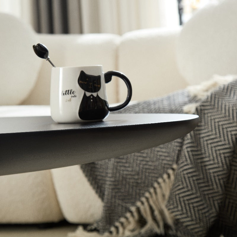 47.27' Lucky Stone-Shaped Elliptical Coffee Table, Modern Minimalist Glass Fiber Coffee Table, Sculptural Base Living Room Coffee Table, Suitable for Apartments, Black, Sturdy Durable Table for Living Room Furniture, Easy to Assemble And Clean