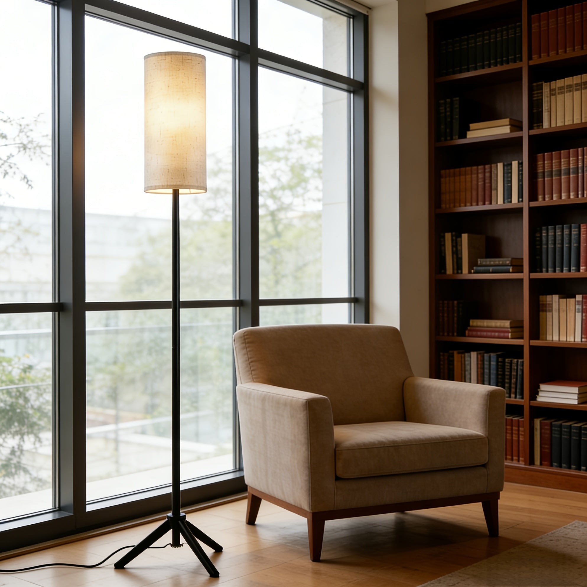 LED Floor Lamp, Adjustable Ceiling Lamp with Lampshade And LED Bulb (3000K-6000K), Adjustable Brightness (Stepless Dimming), Beige Shade, USB Powered, Suitable for Living Room, Bedroom, Office