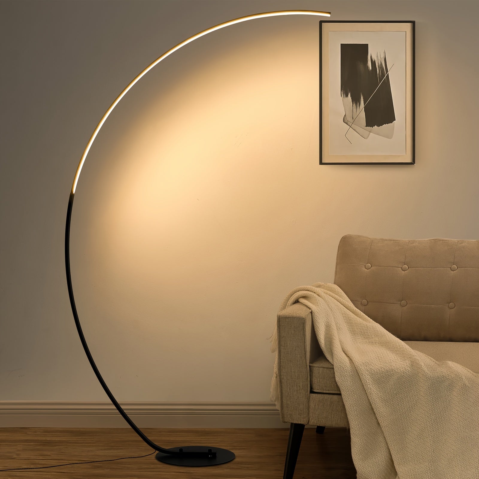 Modern 65 Inch Arched Standing Reading Floor Lamp with Remote - Dimmable Black LED Color Changing Curved Ambient Lighting for Bedroom And Living Room