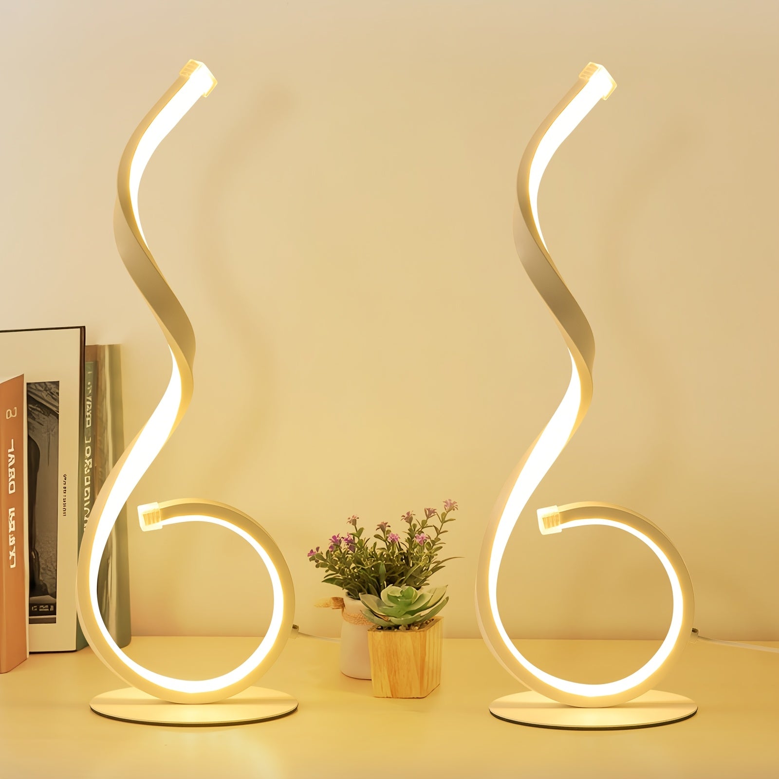 1\u002F2pcs Bedside Table Lamp for Bedroom - 3 Way Dimmable Floor Lamp USB C Charging Ports, Modern Minimalist Dimmable Spiral Table Lamp for Living Room, Desk, LED Bulb Included(Black\u002FWhite)