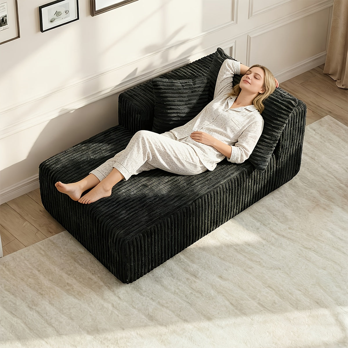 Lazy Sofa Single Chaise Lounge with Throw Pillow, Freely Positionable, No Assembly Required, Soft Sponge Filling, Perfect for Living Room, Bedroom, Balcony, Multi-Space Use