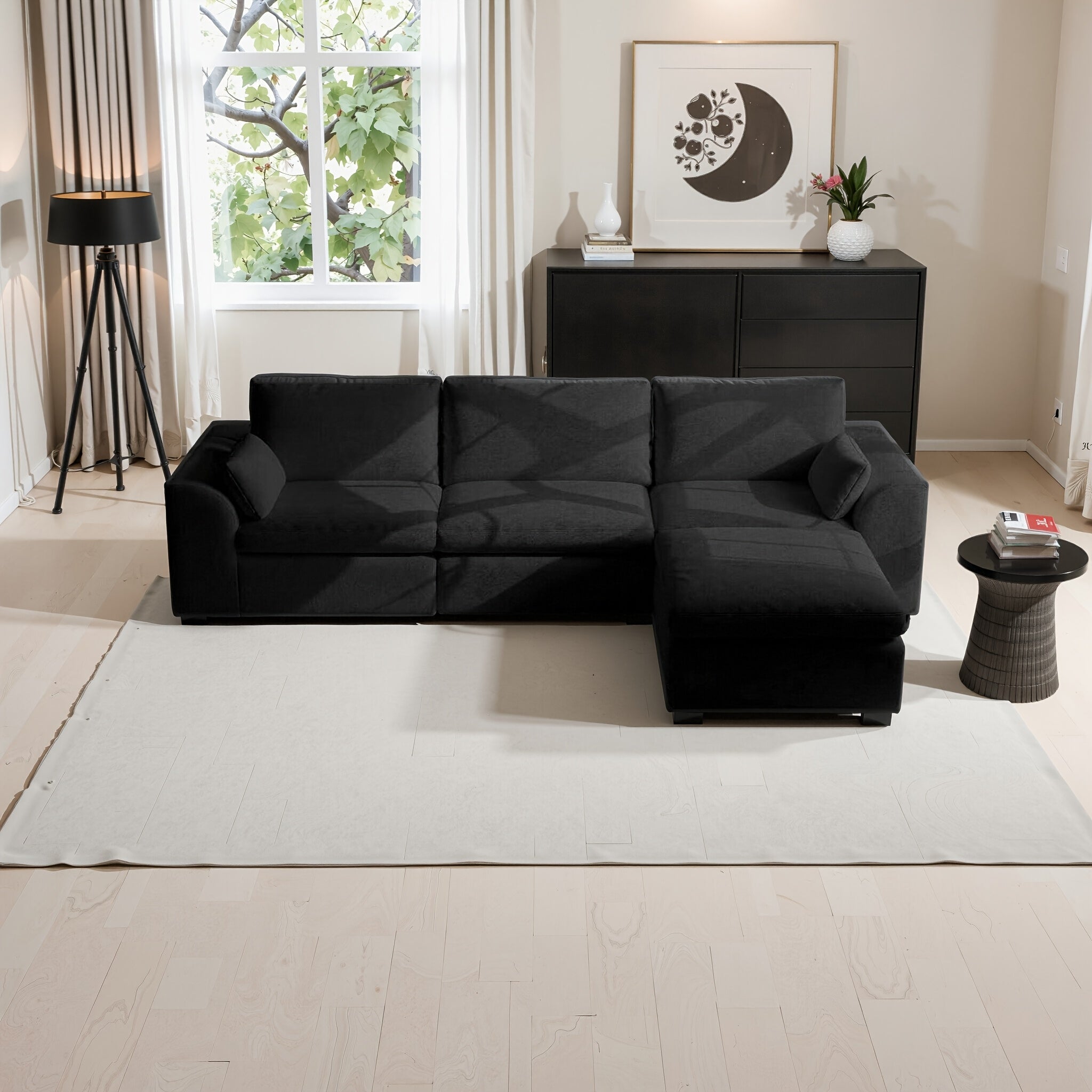 108'' Modular Cloud-shaped Sectional Sofa, Featuring A Soft Corduroy Fabric, High-resilience Memory Foam, Deep L-shaped Design, Large-sized Three-person Sofa Without Frame, Suitable For Modern Minimalist Living Room Style, No Assembly Required