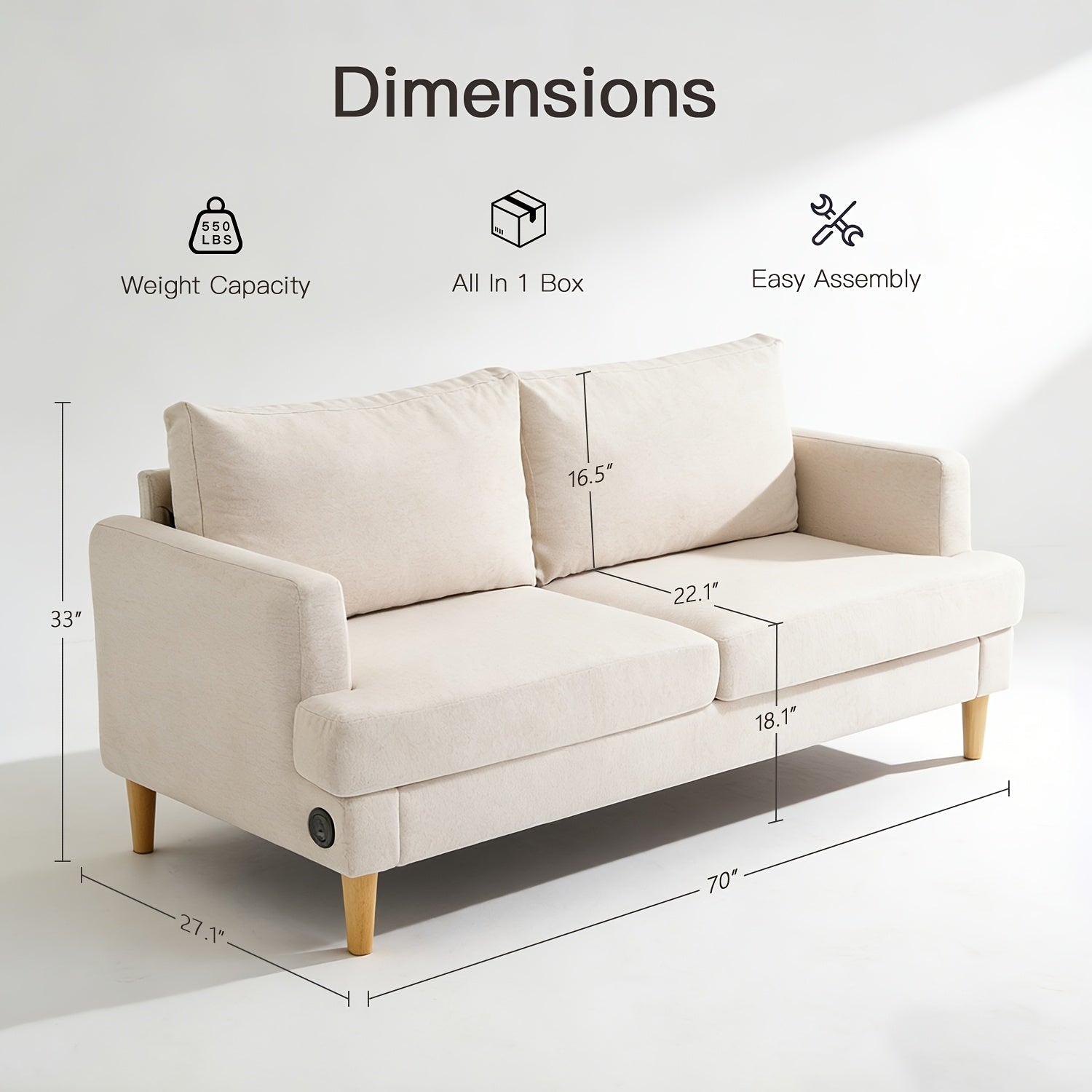 70 Inches Wide Love | Cozy Memory Foam Loveseat Sofa, Ideal for Relaxing in Various Room Types, Grey Classic Style, Assembled