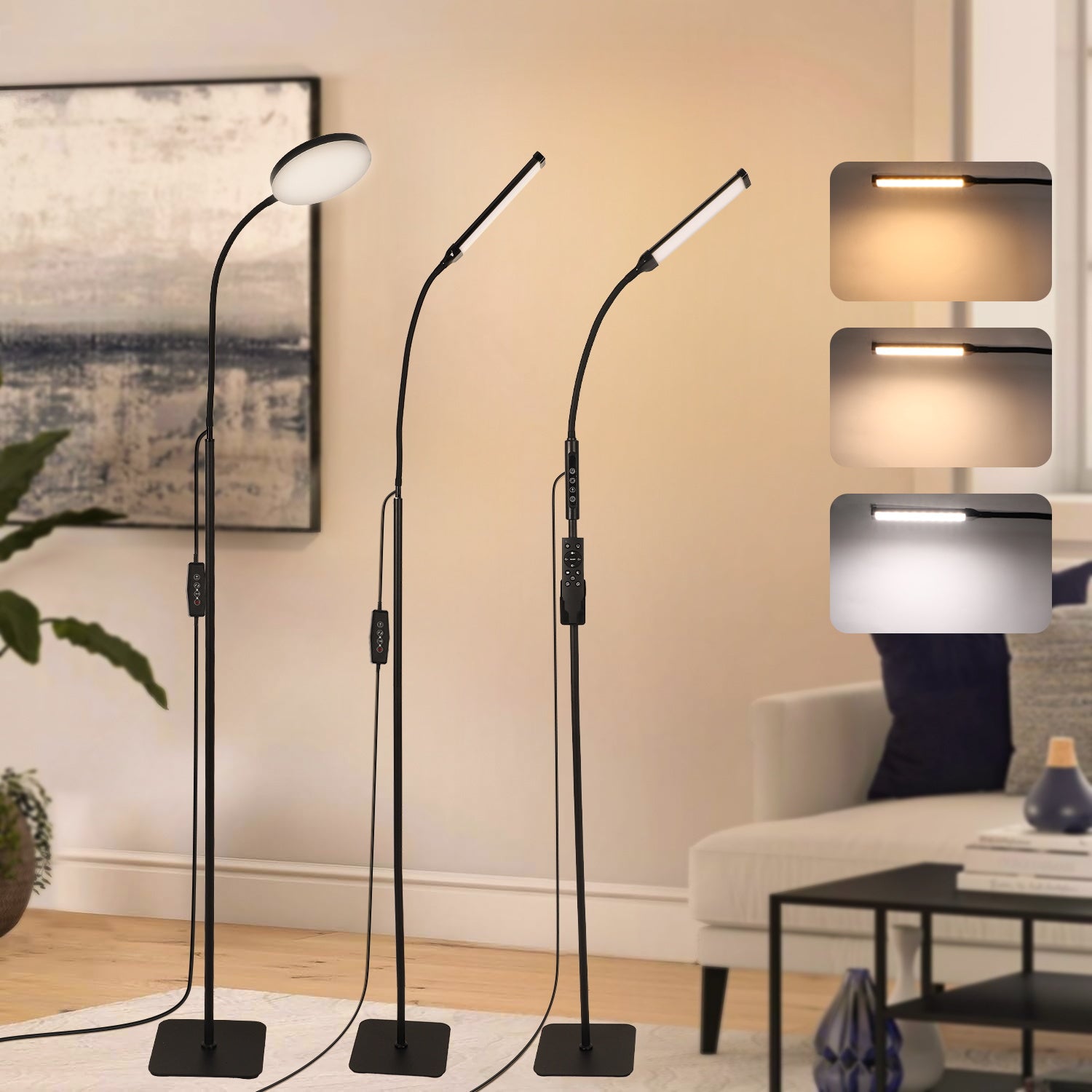 120pcs of Floor Lamps, with 3 Color Modes Ranging from 3000K to 6000K And 10 Brightness Settings. Adjustable Light Desk Lamp, with a Flexible Swivel Neck, Suitable for Living Room, Bedroom And Off