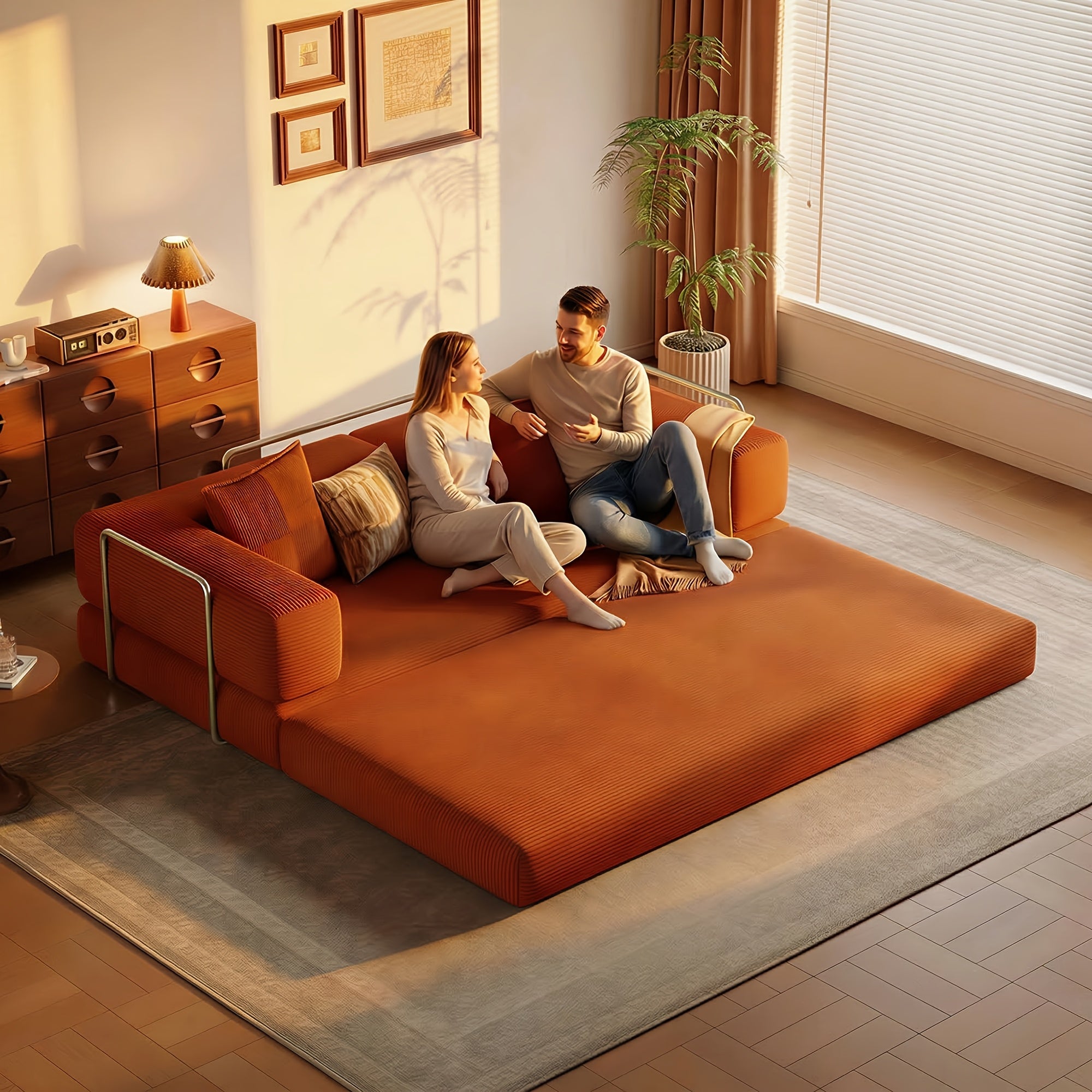 Convertible Sofa Bed - Foldable Floor Couch with Teddy Foam And Corduroy - Modular Sectional for Living Room, Bedroom, Studio - Compressible Sofa in Box