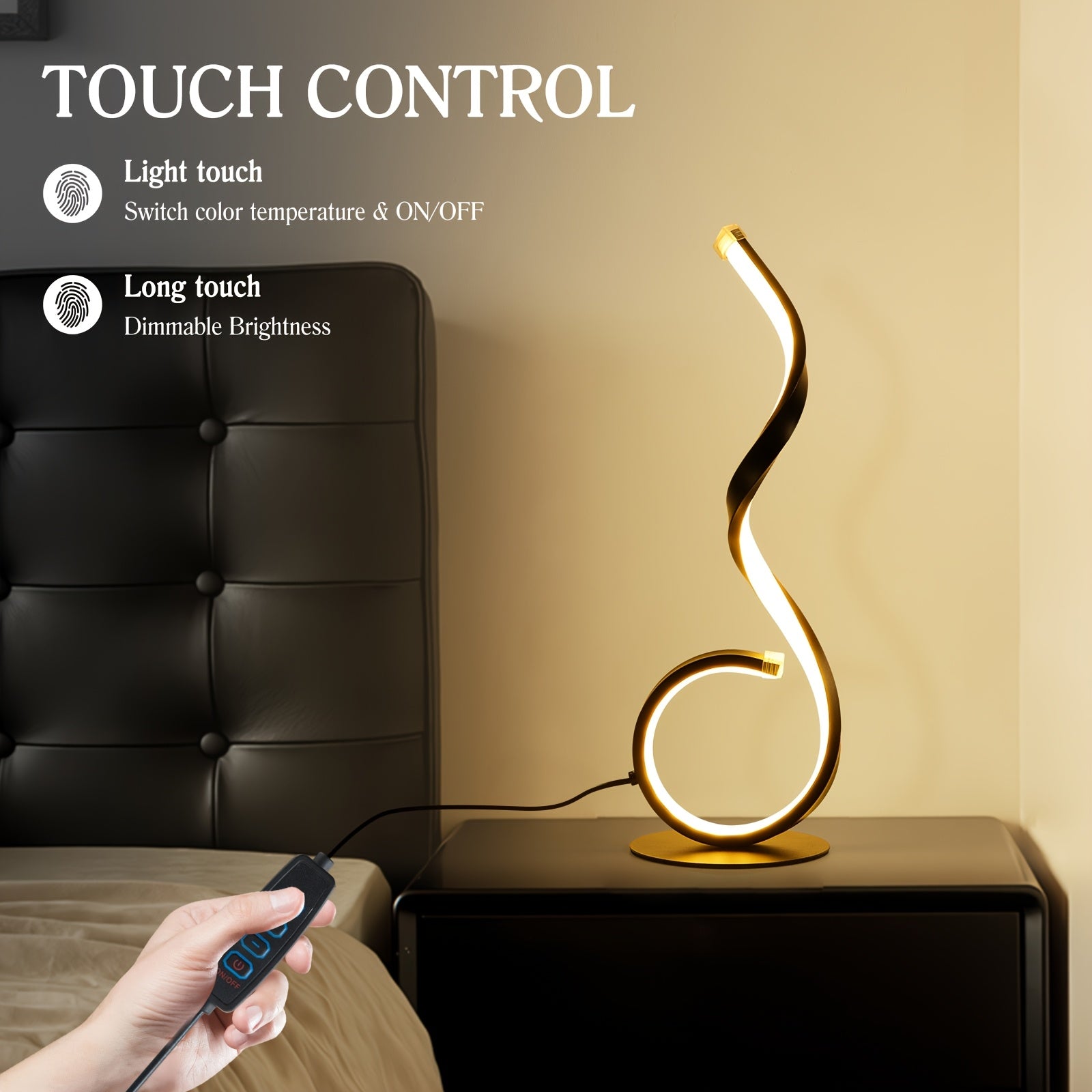 1\u002F2pcs Bedside Table Lamp for Bedroom - 3 Way Dimmable Floor Lamp USB C Charging Ports, Modern Minimalist Dimmable Spiral Table Lamp for Living Room, Desk, LED Bulb Included(Black\u002FWhite)