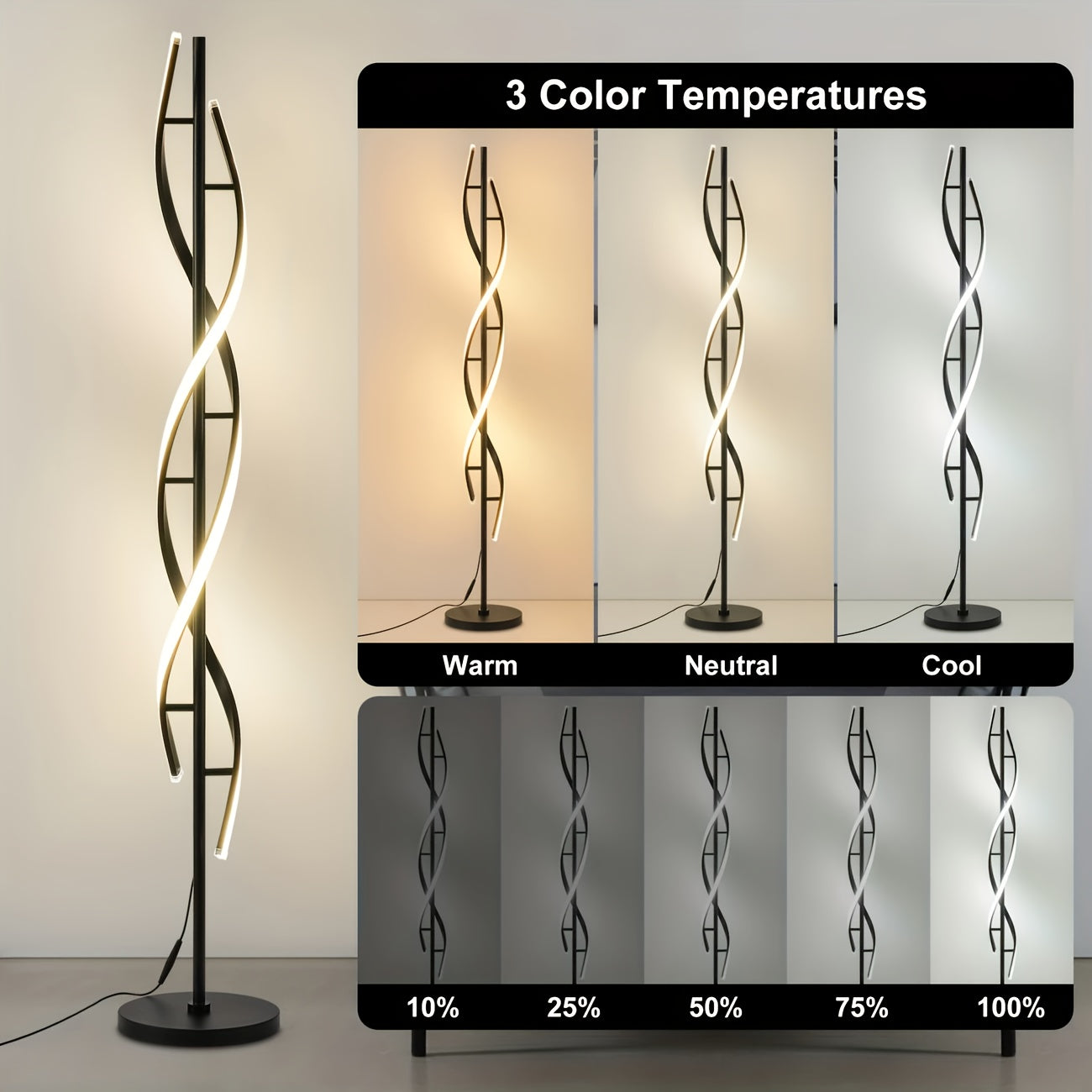 LED Spiral Floor Lamp Dimmable LED Spiral Floor Lamp with Remote & Foot Switch | 60\u002F70\