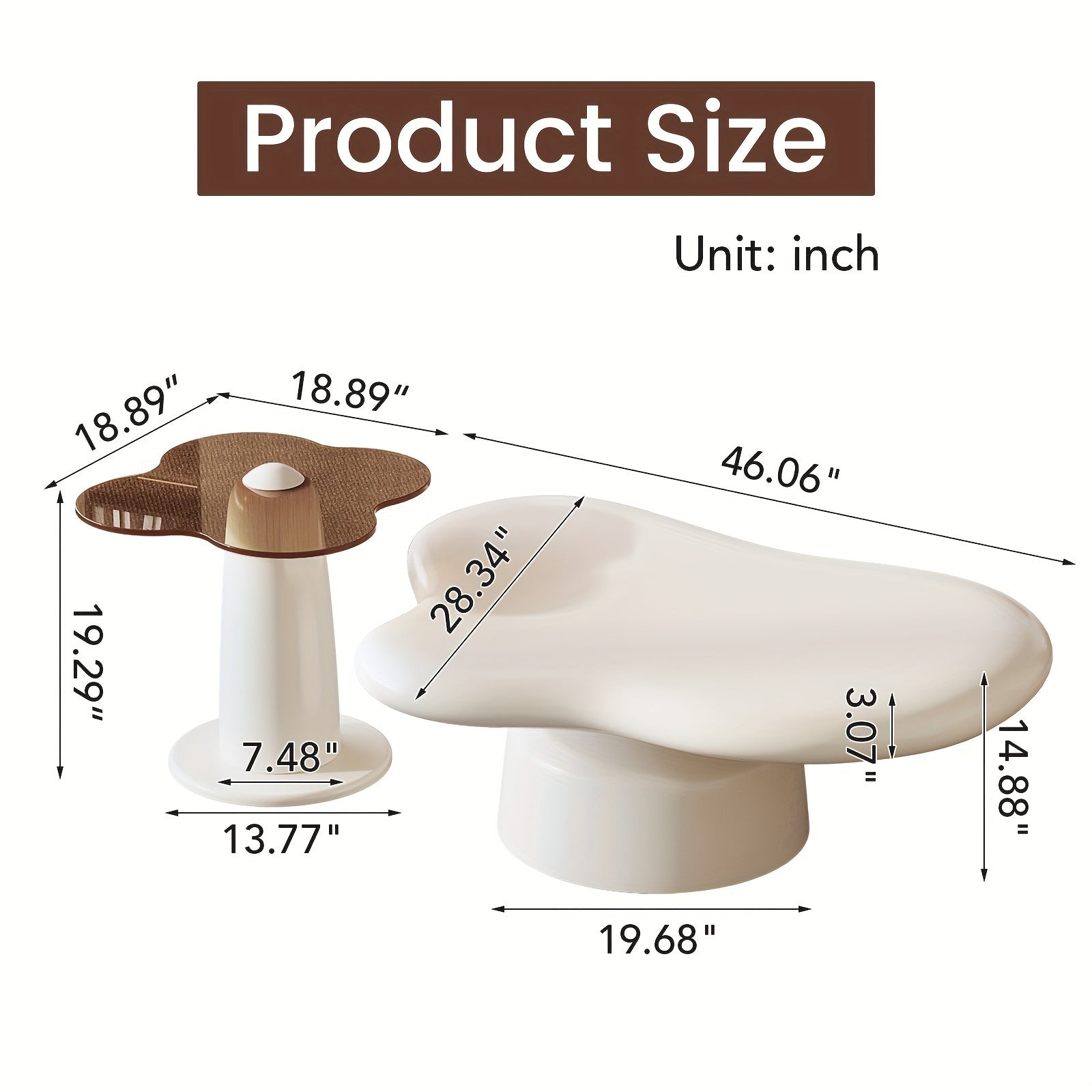 Cloud Coffee Table Set Of 2 - White Cream Modern 2-in-1 Irregular Side Tables, Compact Cloud-Shaped End Tables for Living Room, Bedroom & Office (Small Size, Space-Saving)