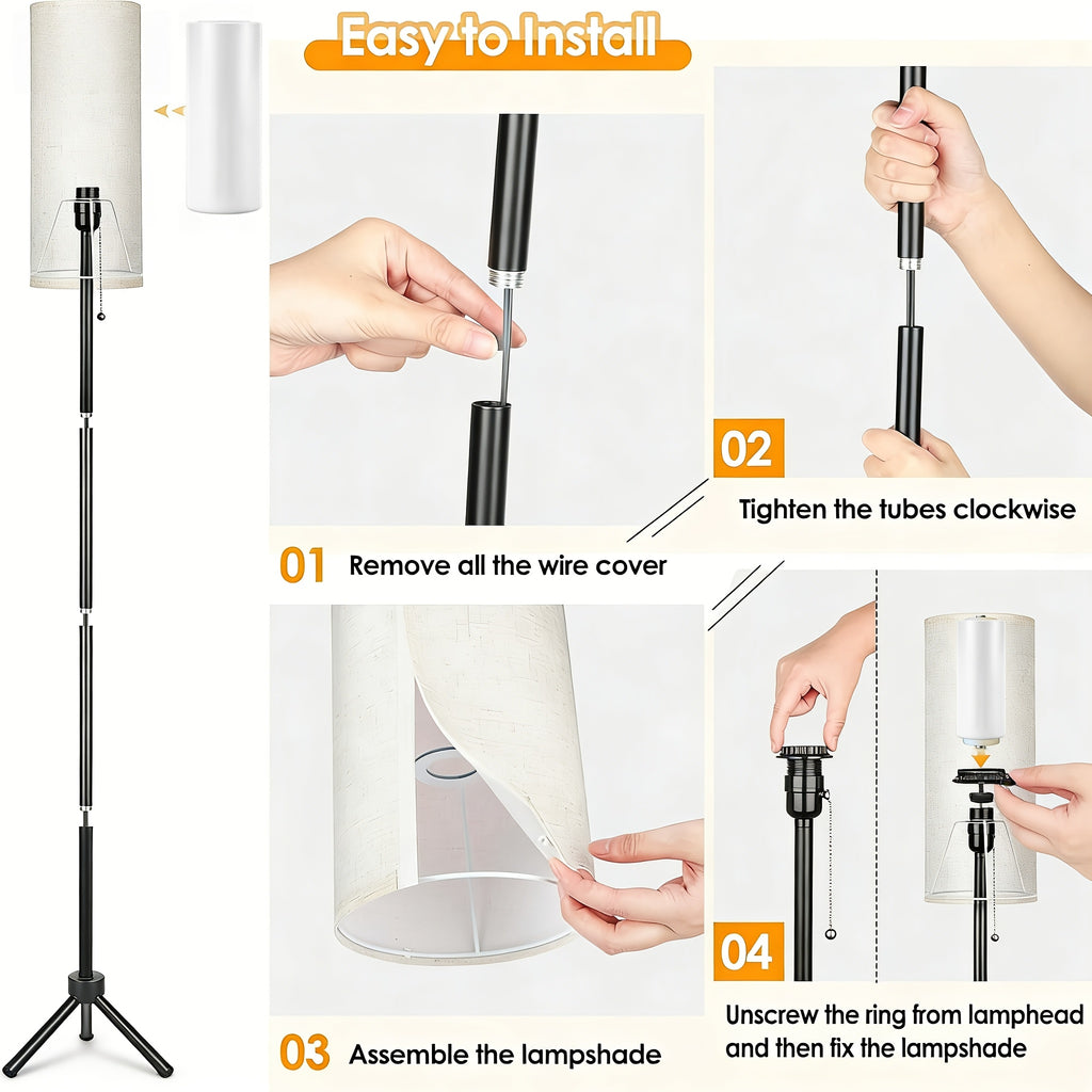 LED Floor Lamp, Adjustable Ceiling Lamp with Lampshade And LED Bulb (3000K-6000K), Adjustable Brightness (Stepless Dimming), Beige Shade, USB Powered, Suitable for Living Room, Bedroom, Office