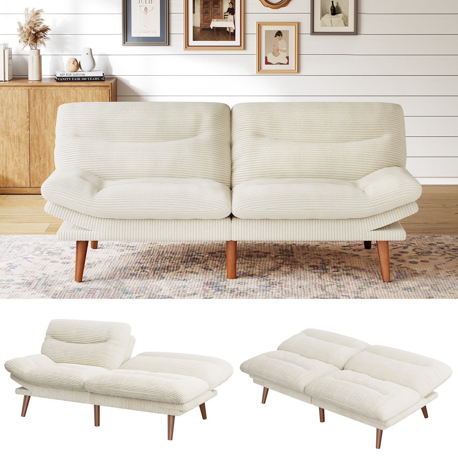 A Sofa Bed with an Adjustable Backrest And Armrests, Measuring 66-75 Inches, Suitable for Living Rooms Or Office Reception Areas, Can Be Converted Into a Space-Saving Sofa Bed