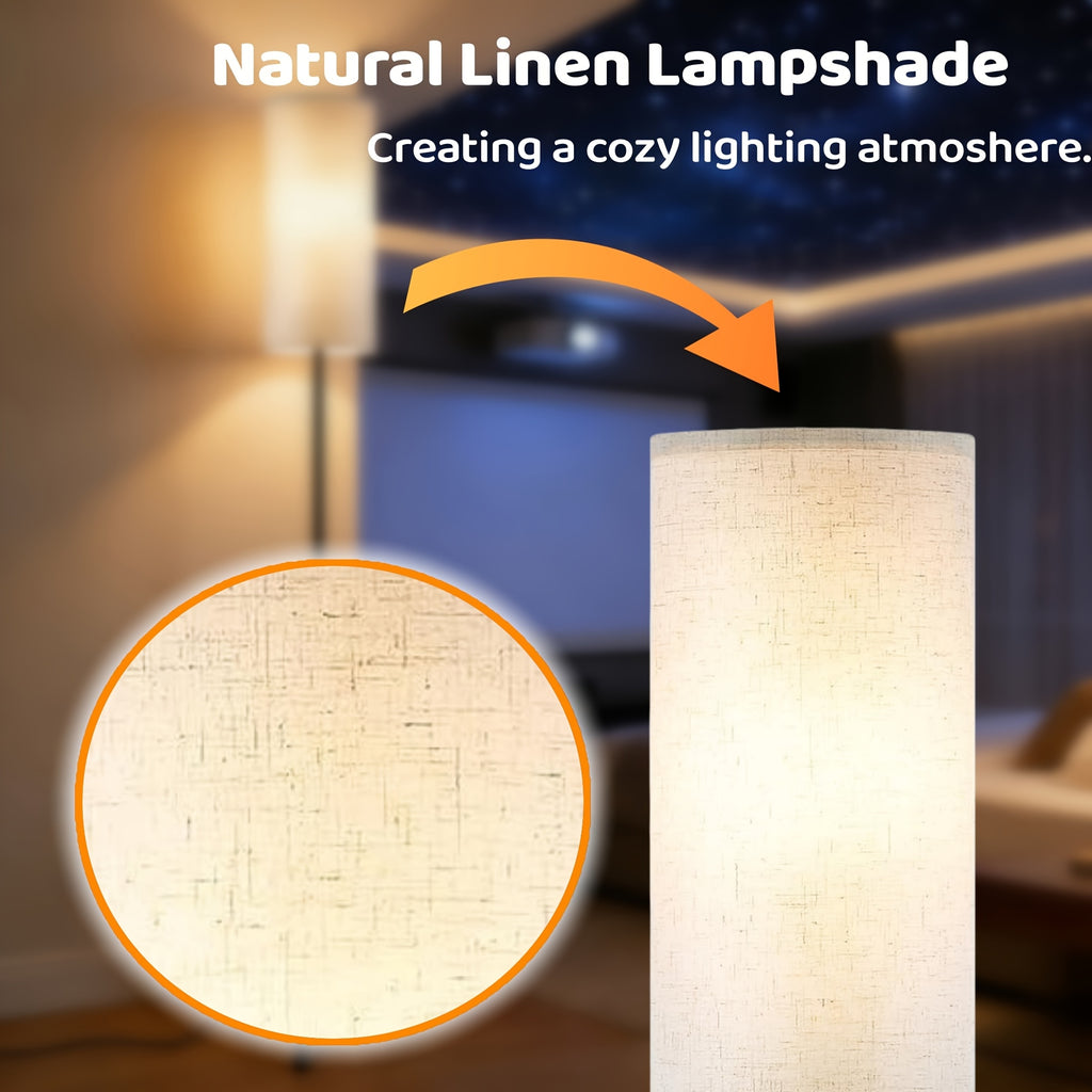 LED Floor Lamp, Adjustable Ceiling Lamp with Lampshade And LED Bulb (3000K-6000K), Adjustable Brightness (Stepless Dimming), Beige Shade, USB Powered, Suitable for Living Room, Bedroom, Office