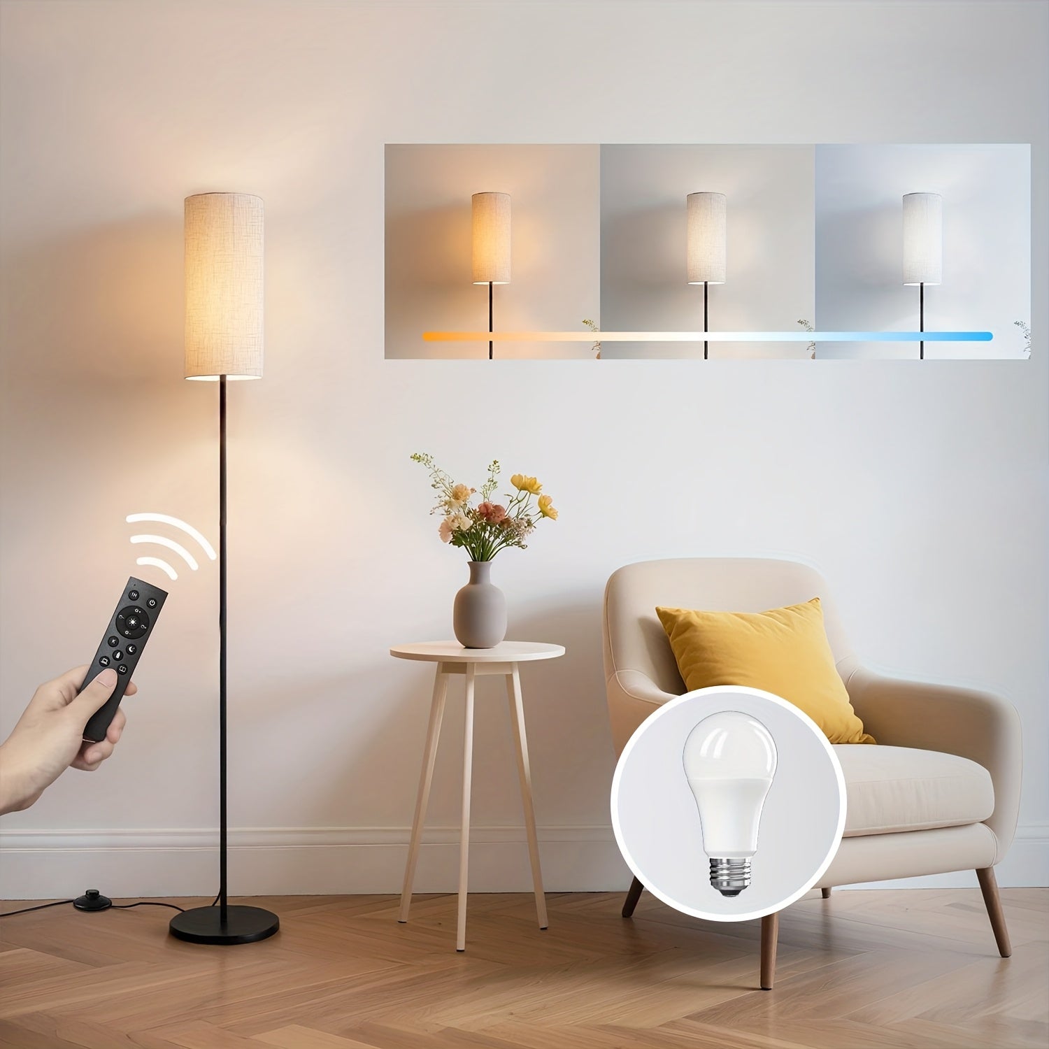 LED Floor Lamp, Adjustable Ceiling Lamp with Lampshade And LED Bulb (3000K-6000K), Adjustable Brightness (Stepless Dimming), Timer, Scene Mode, Bedroom Bedside Lamp with Foot Switch And Remote Control